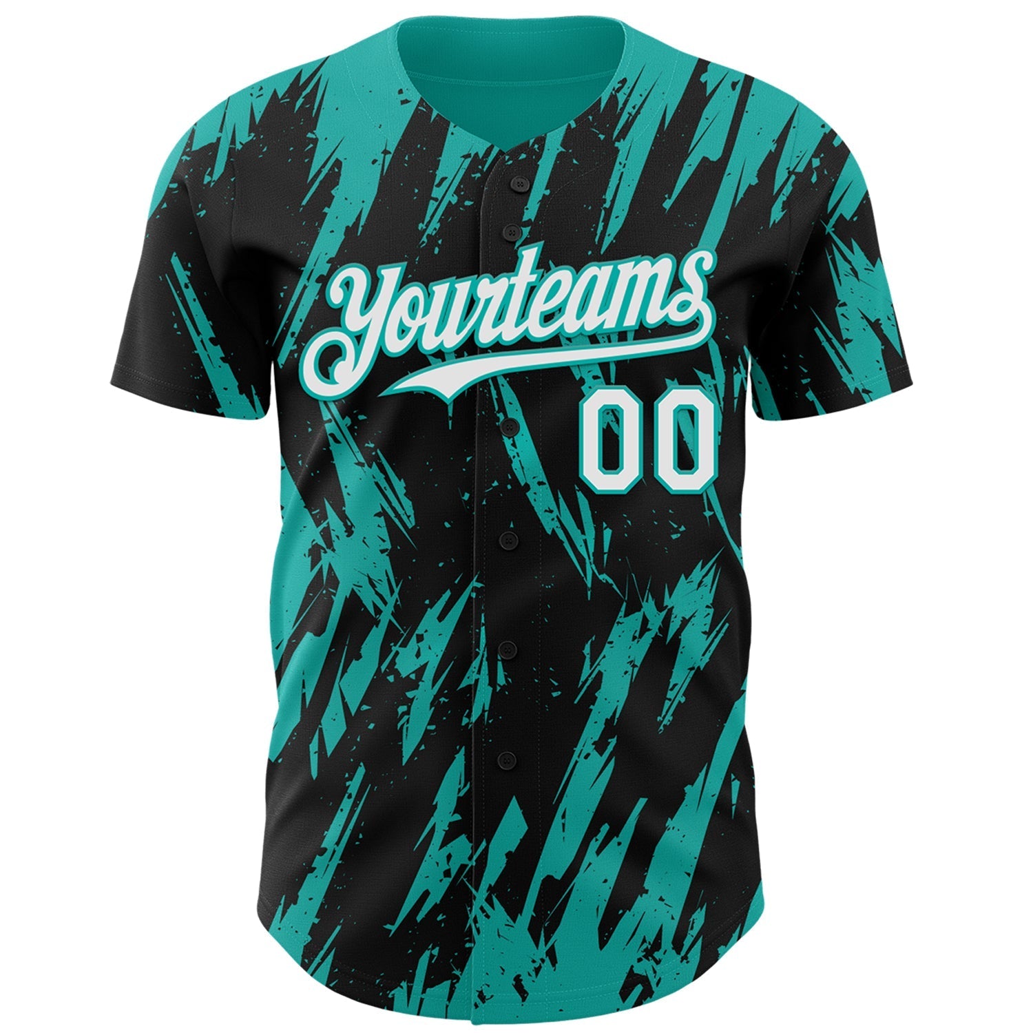 Custom Black White-Aqua Splatter Torn Sharp Brush Stroke Authentic Baseball Jersey baseball jersey product view 2
