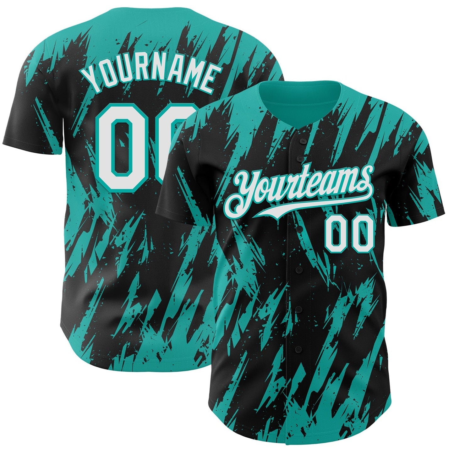 Custom Black White-Aqua Splatter Torn Sharp Brush Stroke Authentic Baseball Jersey baseball jersey product view 1