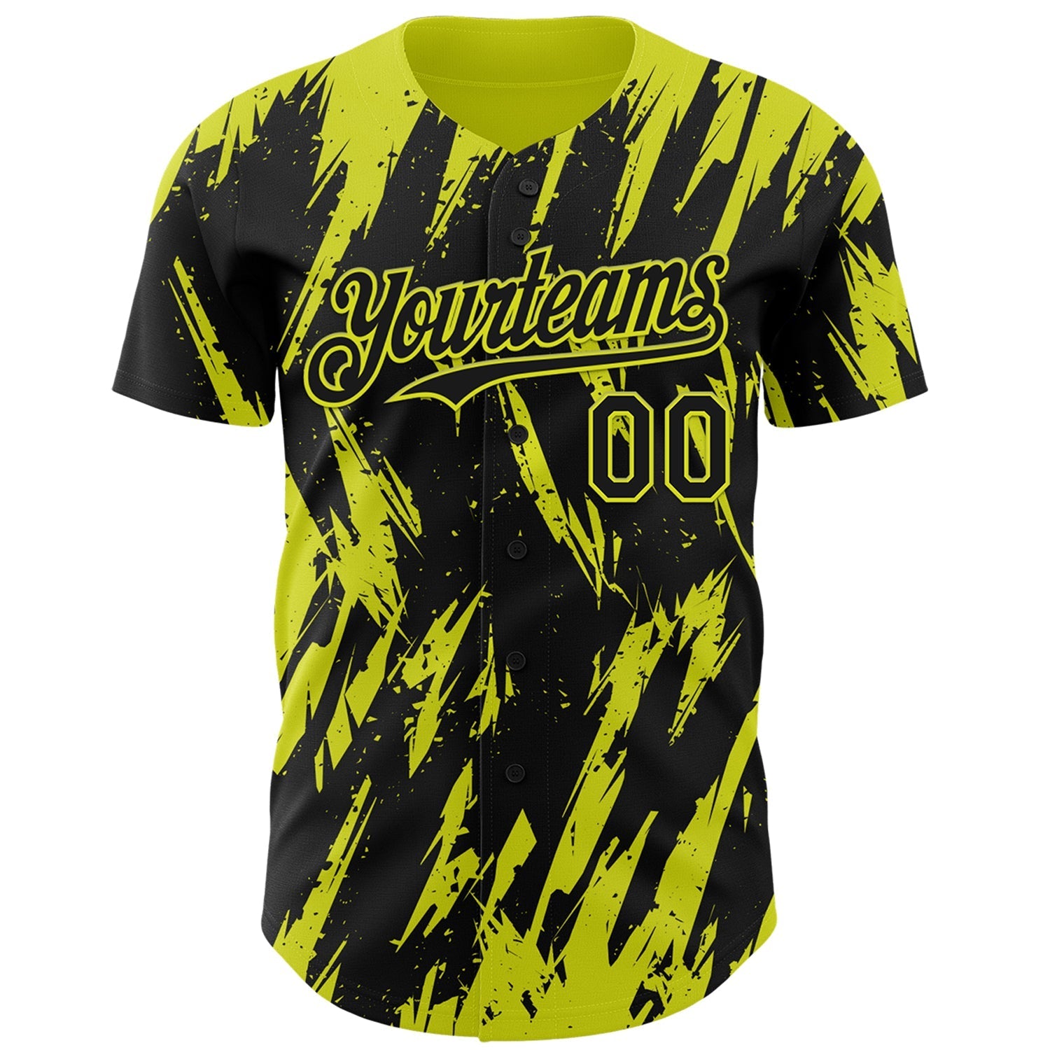 Custom Black Neon Yellow Splatter Torn Sharp Brush Stroke Authentic Baseball Jersey baseball jersey product view 2