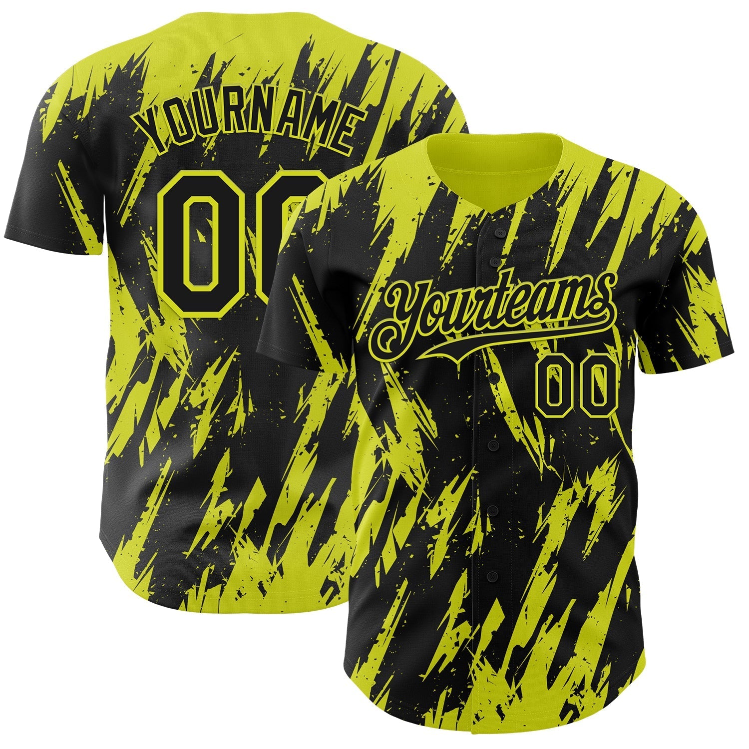 Custom Black Neon Yellow Splatter Torn Sharp Brush Stroke Authentic Baseball Jersey baseball jersey product view 1