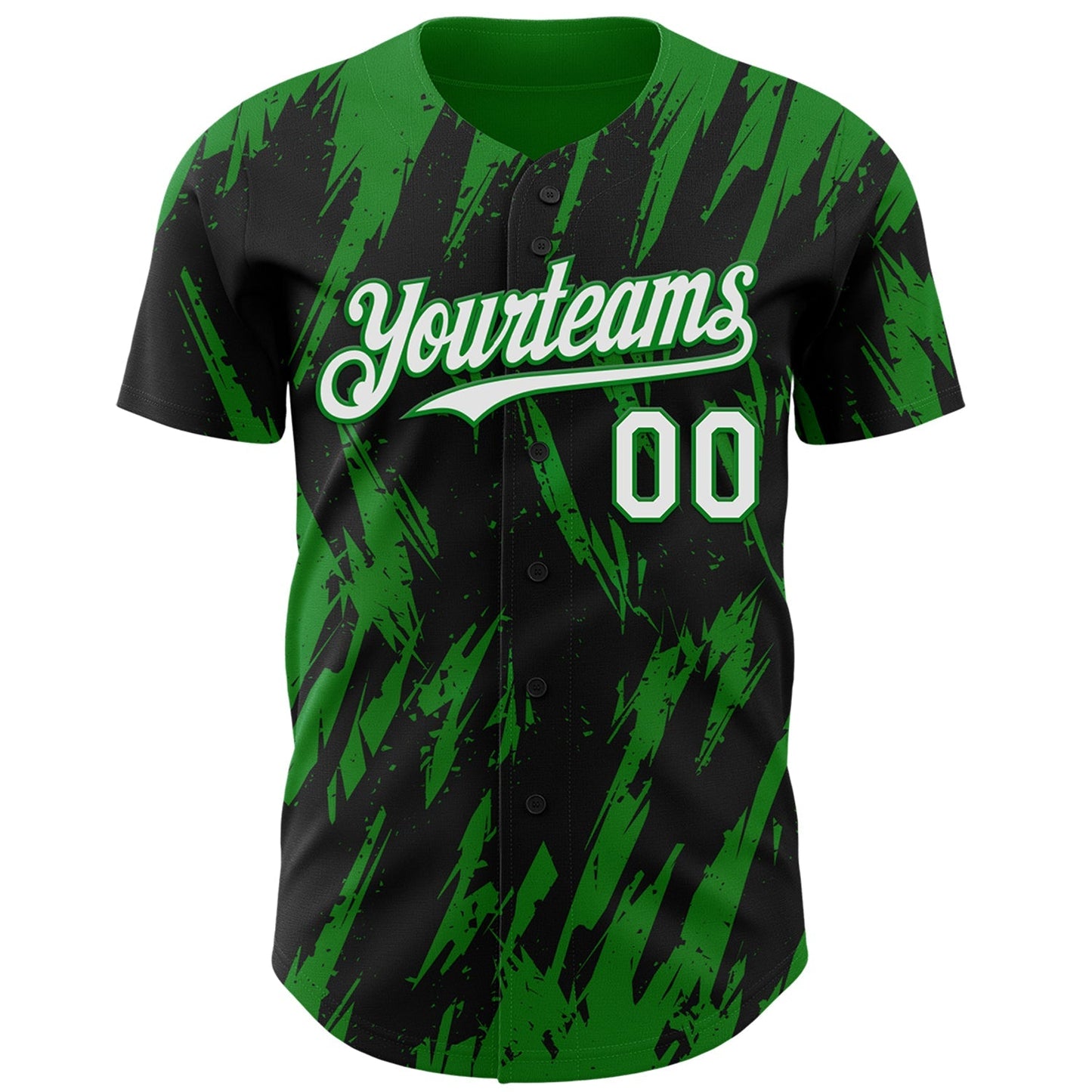 Custom Black White-Grass Green Splatter Torn Sharp Brush Stroke Authentic Baseball Jersey baseball jersey product view 2