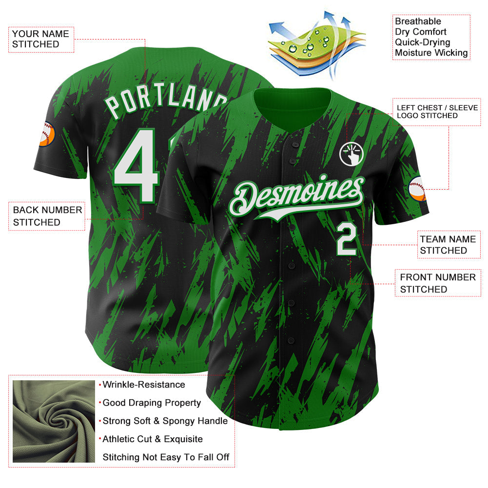 Custom Black White-Grass Green Splatter Torn Sharp Brush Stroke Authentic Baseball Jersey baseball jersey product view 3