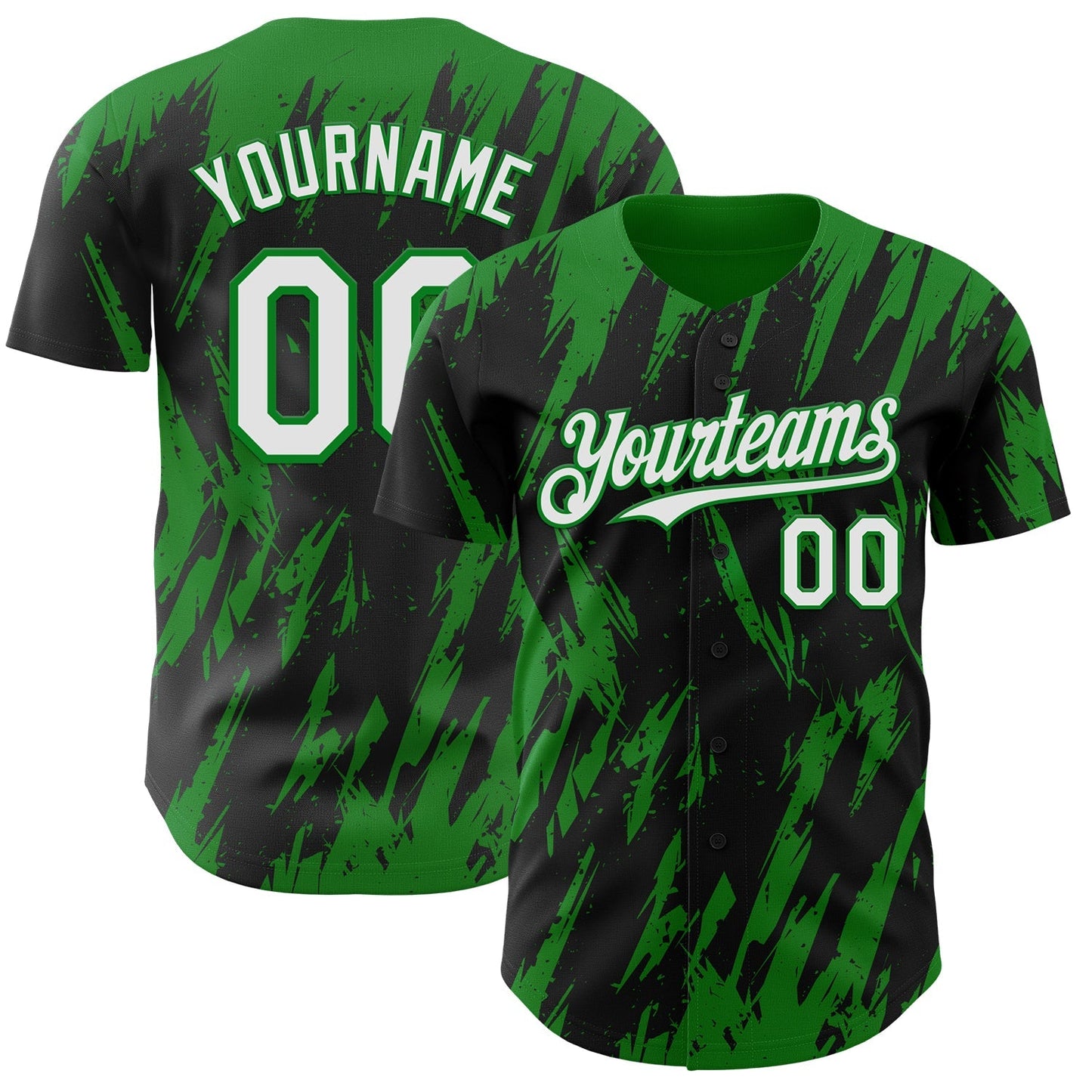 Custom Black White-Grass Green Splatter Torn Sharp Brush Stroke Authentic Baseball Jersey baseball jersey product view 1