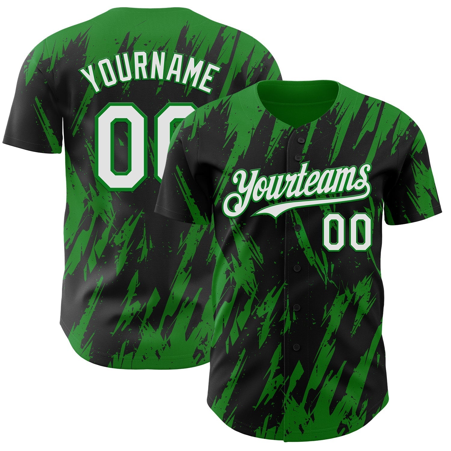 Custom Black White-Grass Green Splatter Torn Sharp Brush Stroke Authentic Baseball Jersey baseball jersey product view 1