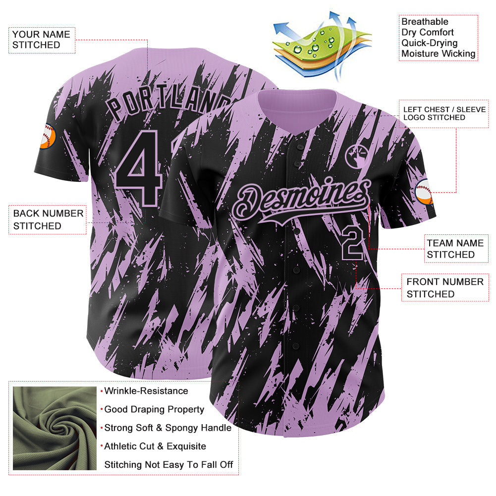 Custom Black Light Purple Splatter Torn Sharp Brush Stroke Authentic Baseball Jersey baseball jersey product view 3