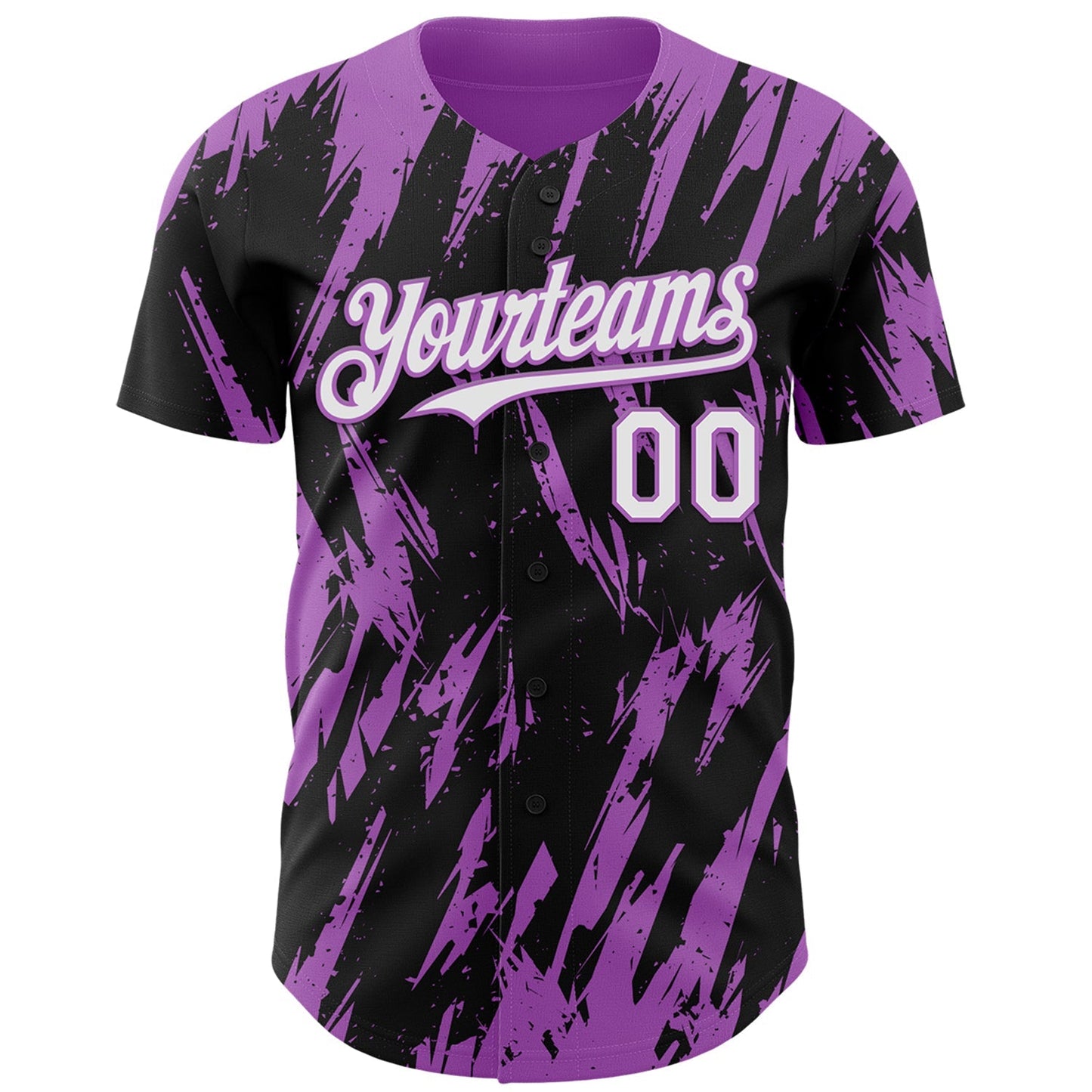Custom Black White-Medium Purple Splatter Torn Sharp Brush Stroke Authentic Baseball Jersey baseball jersey product view 2