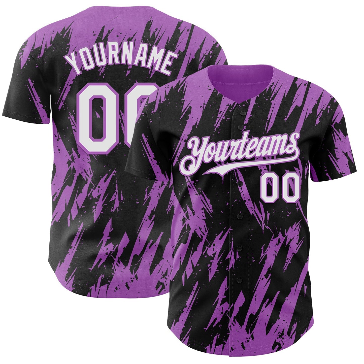Custom Black White-Medium Purple Splatter Torn Sharp Brush Stroke Authentic Baseball Jersey baseball jersey product view 1