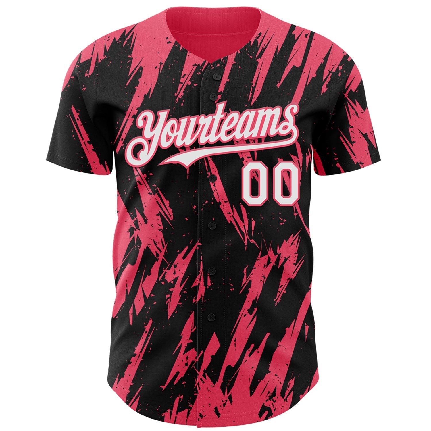 Custom Black White-Neon Pink Splatter Torn Sharp Brush Stroke Authentic Baseball Jersey baseball jersey product view 2