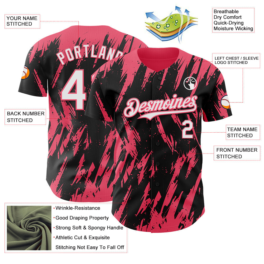 Custom Black White-Neon Pink Splatter Torn Sharp Brush Stroke Authentic Baseball Jersey baseball jersey product view 3