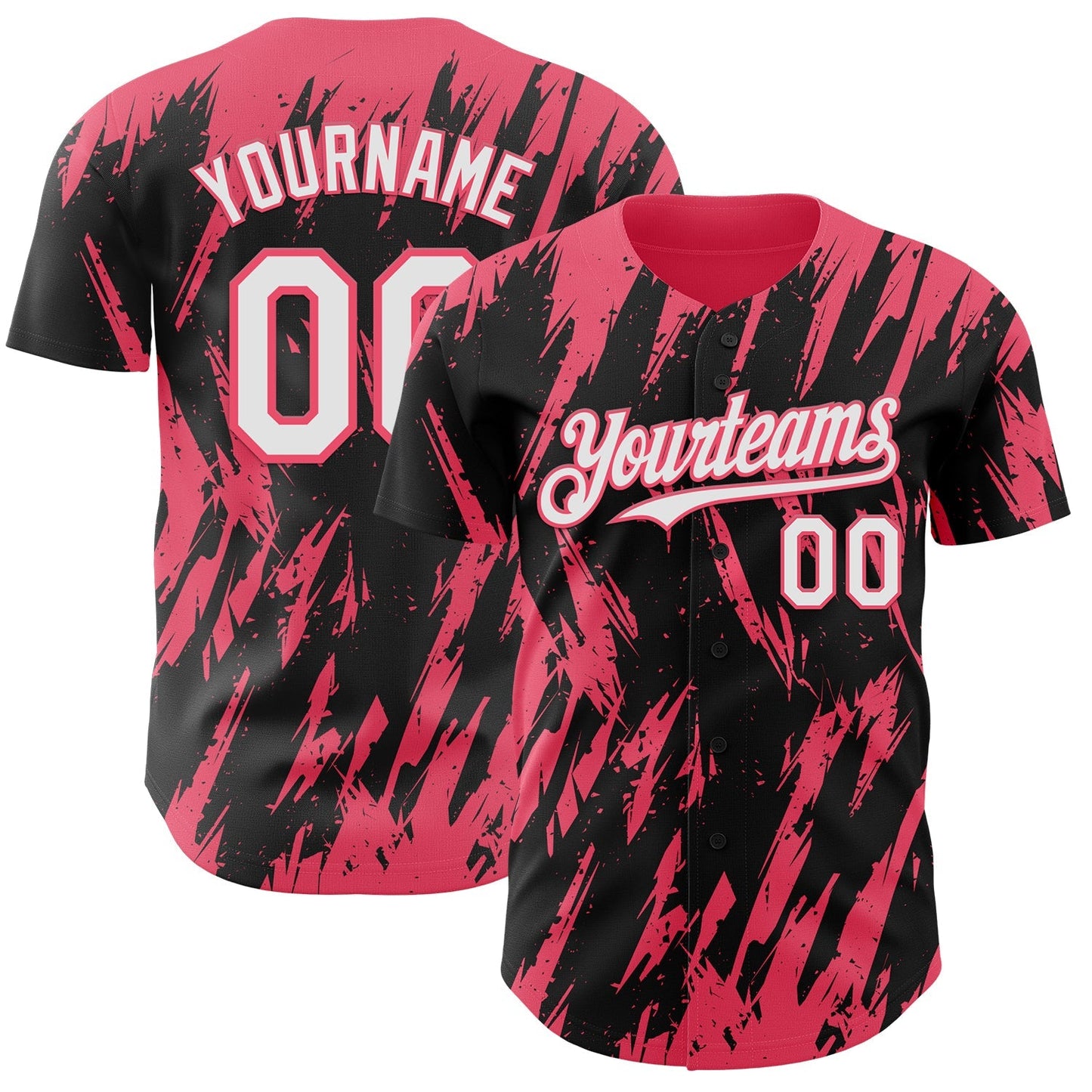 Custom Black White-Neon Pink Splatter Torn Sharp Brush Stroke Authentic Baseball Jersey baseball jersey product view 1