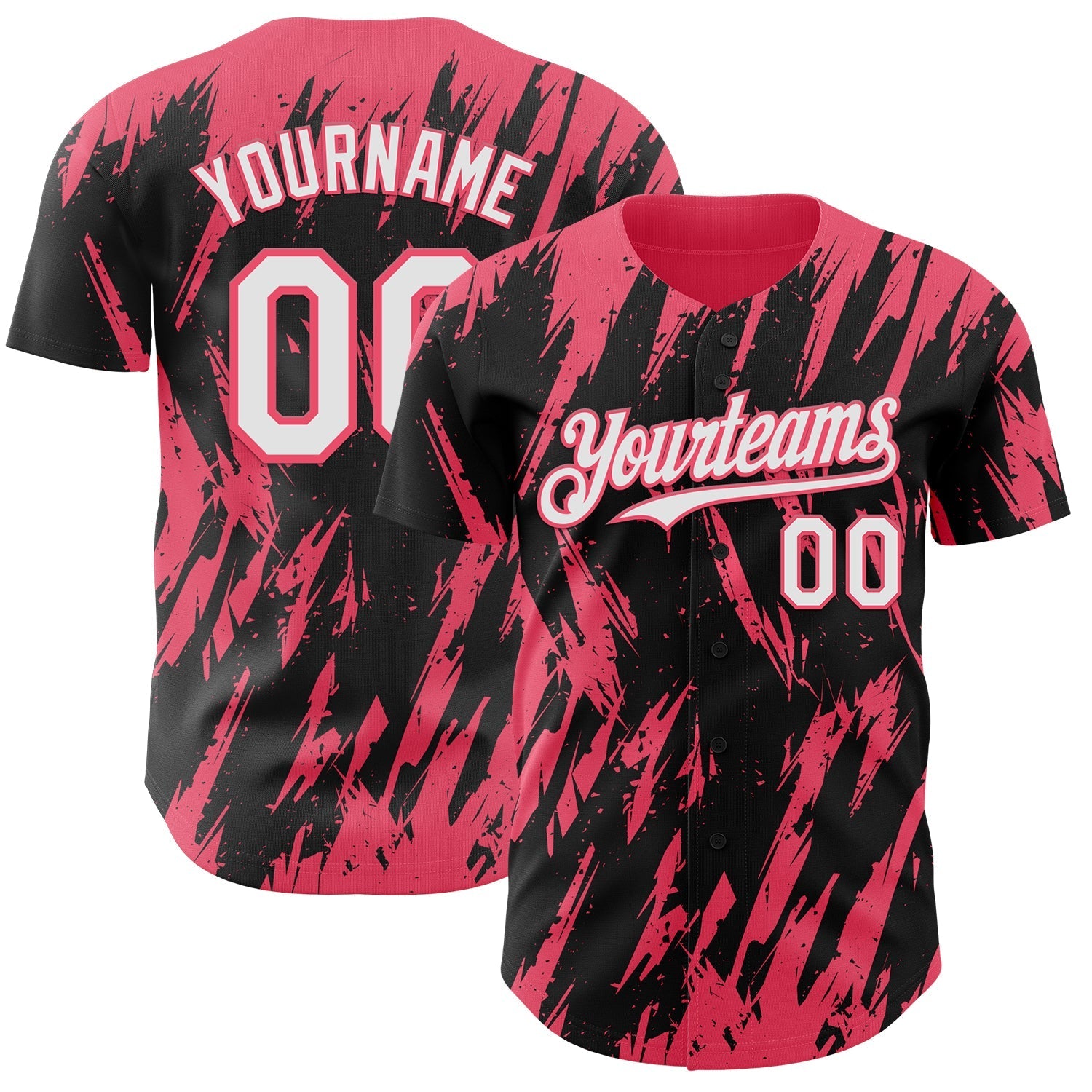 Custom Black White-Neon Pink Splatter Torn Sharp Brush Stroke Authentic Baseball Jersey baseball jersey product view 1