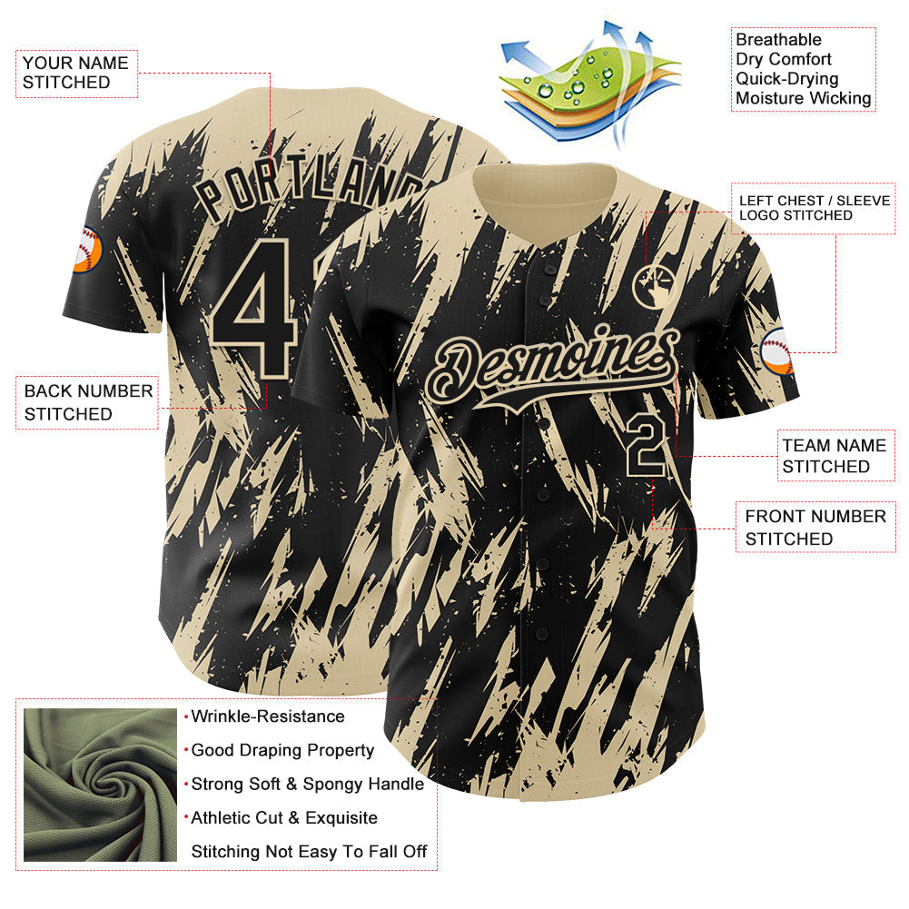 Custom Black Cream Splatter Torn Sharp Brush Stroke Authentic Baseball Jersey baseball jersey product view 3