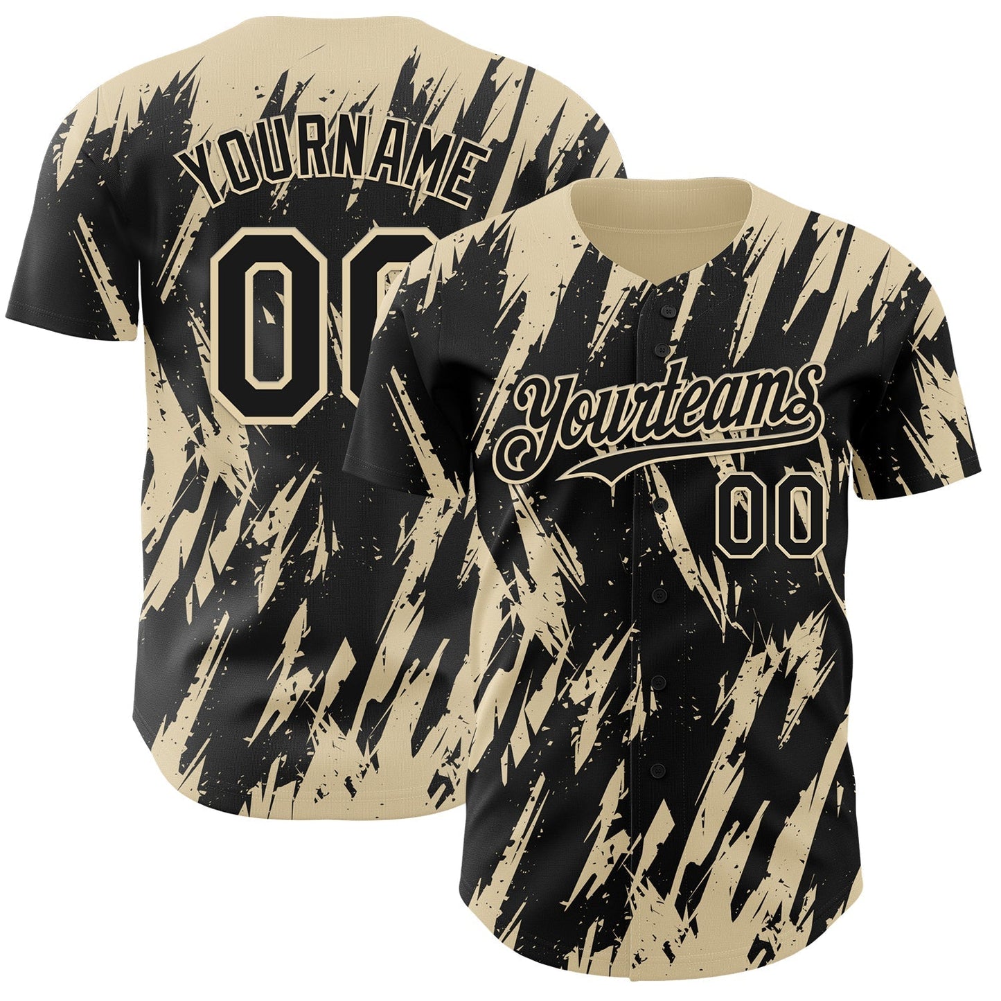 Custom Black Cream Splatter Torn Sharp Brush Stroke Authentic Baseball Jersey baseball jersey product view 1