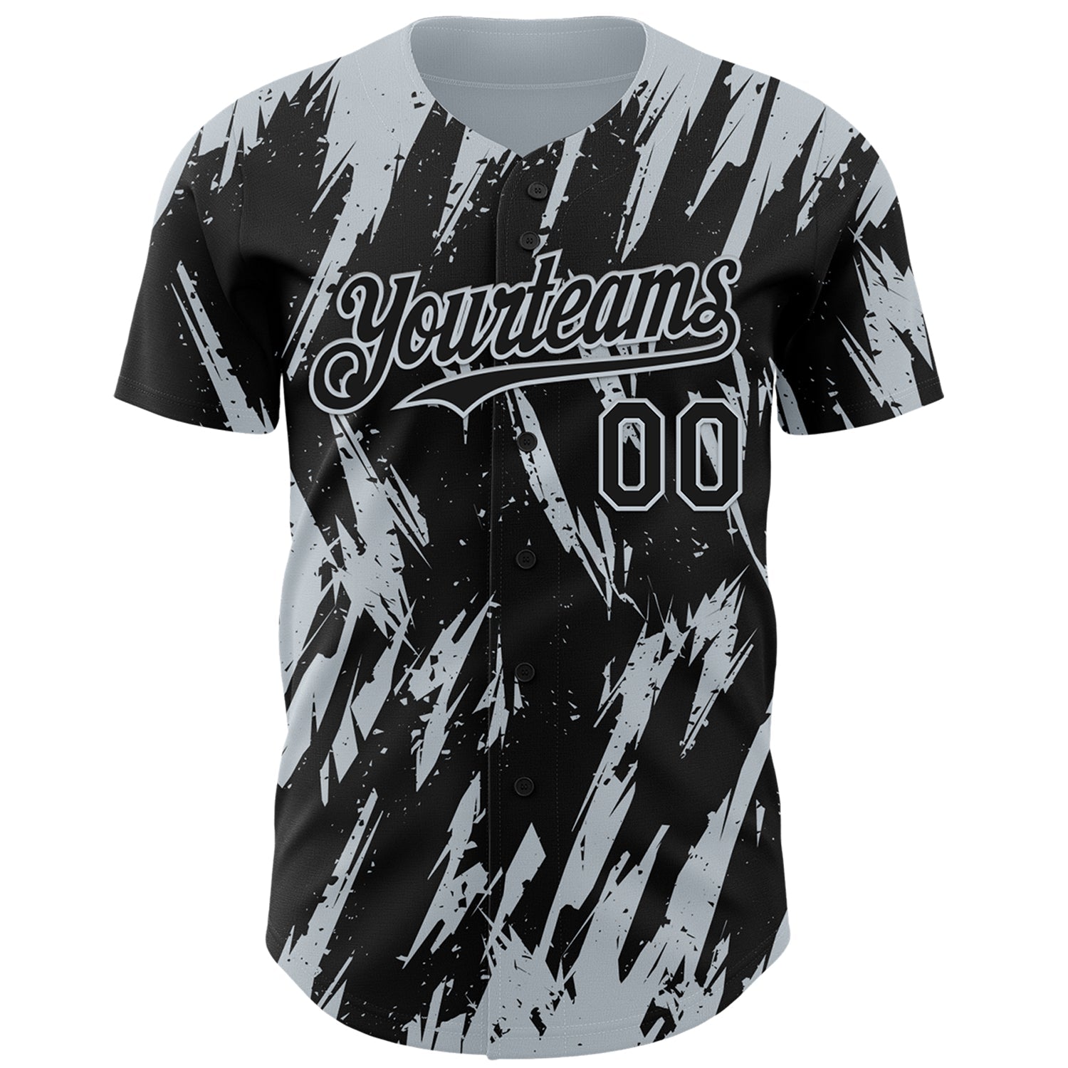 Custom Black Silver Splatter Torn Sharp Brush Stroke Authentic Baseball Jersey baseball jersey product view 2