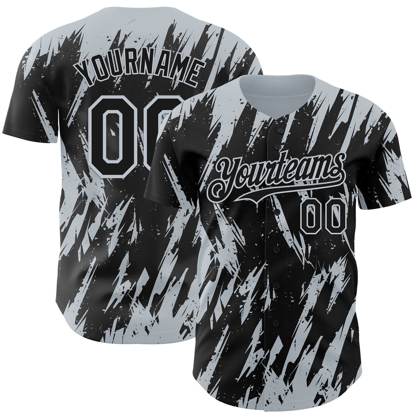 Custom Black Silver Splatter Torn Sharp Brush Stroke Authentic Baseball Jersey baseball jersey product view 1