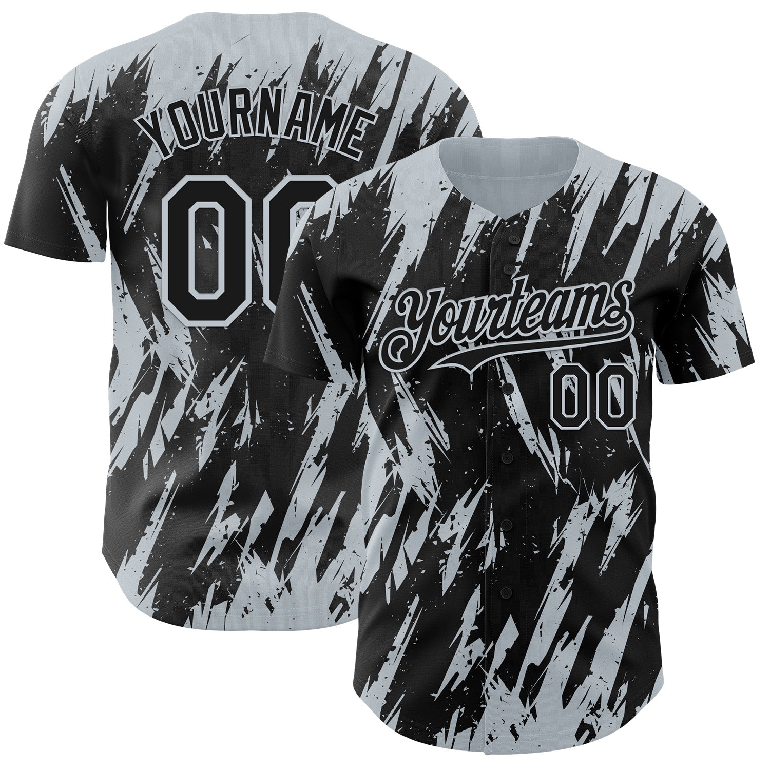 Custom Black Silver Splatter Torn Sharp Brush Stroke Authentic Baseball Jersey baseball jersey product view 1