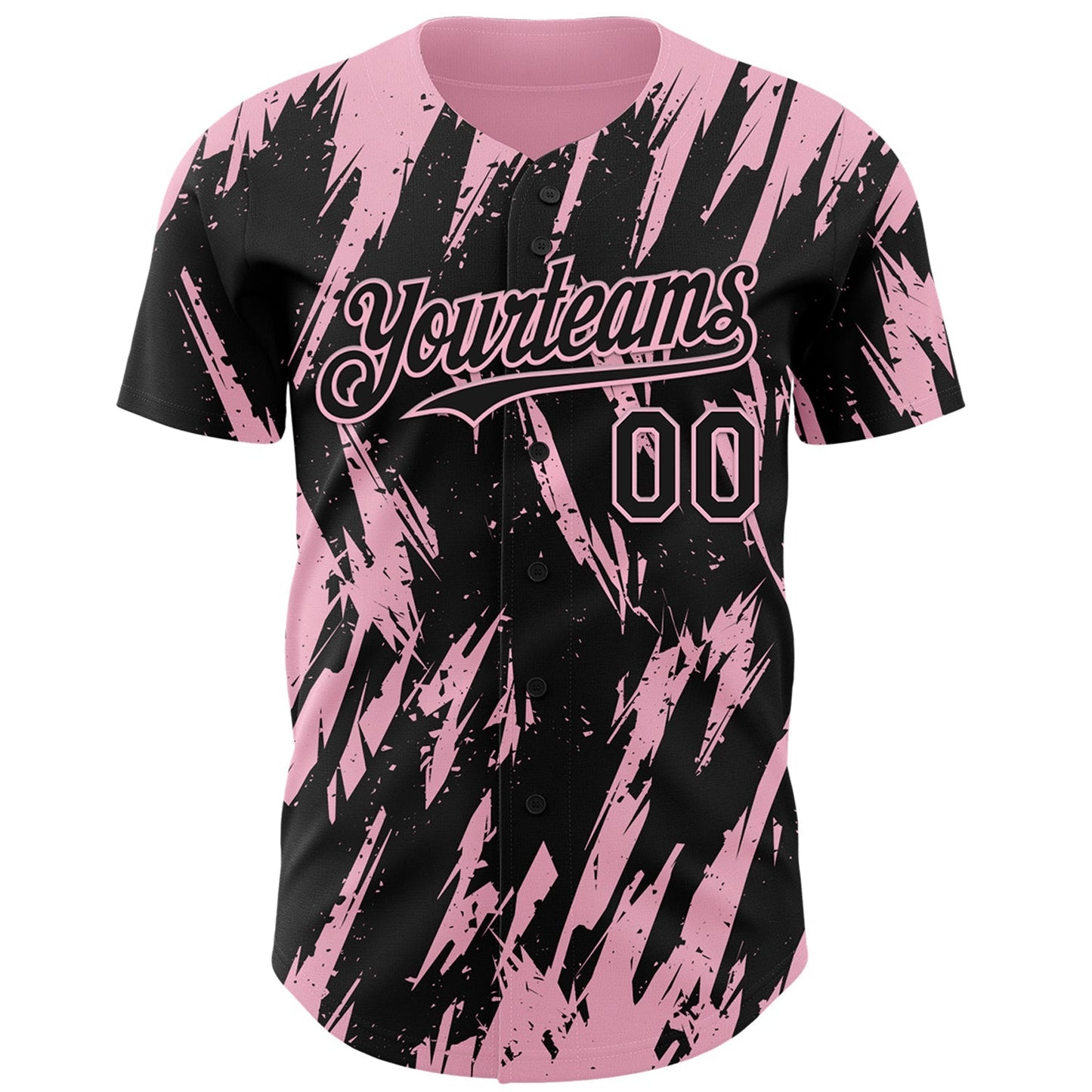 Custom Black Light Pink Splatter Torn Sharp Brush Stroke Authentic Baseball Jersey baseball jersey product view 2