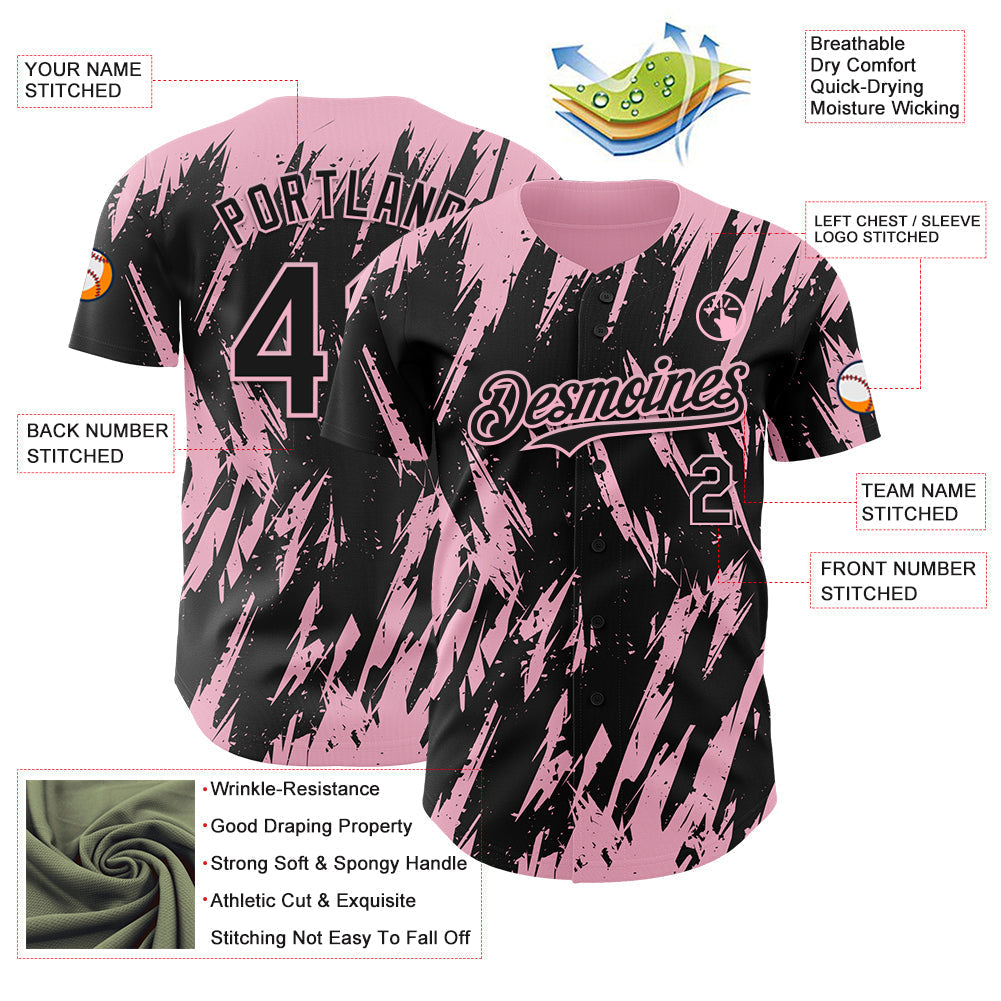 Custom Black Light Pink Splatter Torn Sharp Brush Stroke Authentic Baseball Jersey baseball jersey product view 3