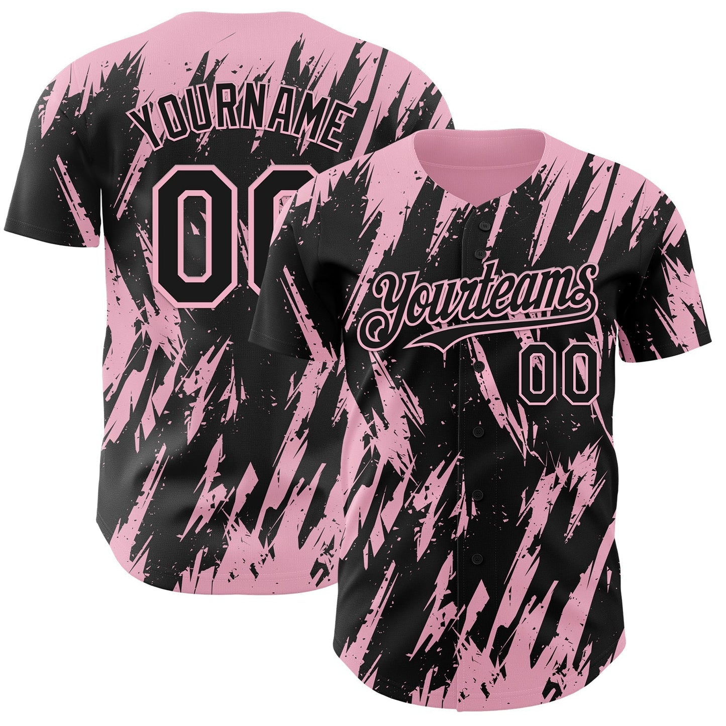 Custom Black Light Pink Splatter Torn Sharp Brush Stroke Authentic Baseball Jersey baseball jersey product view 1