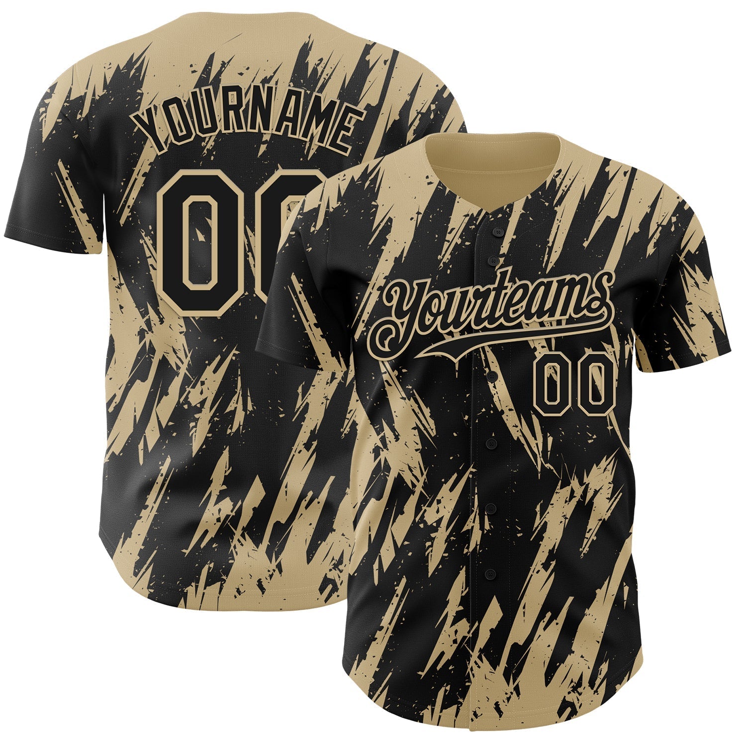 Custom Black Vegas Gold Splatter Torn Sharp Brush Stroke Authentic Baseball Jersey baseball jersey product view 1