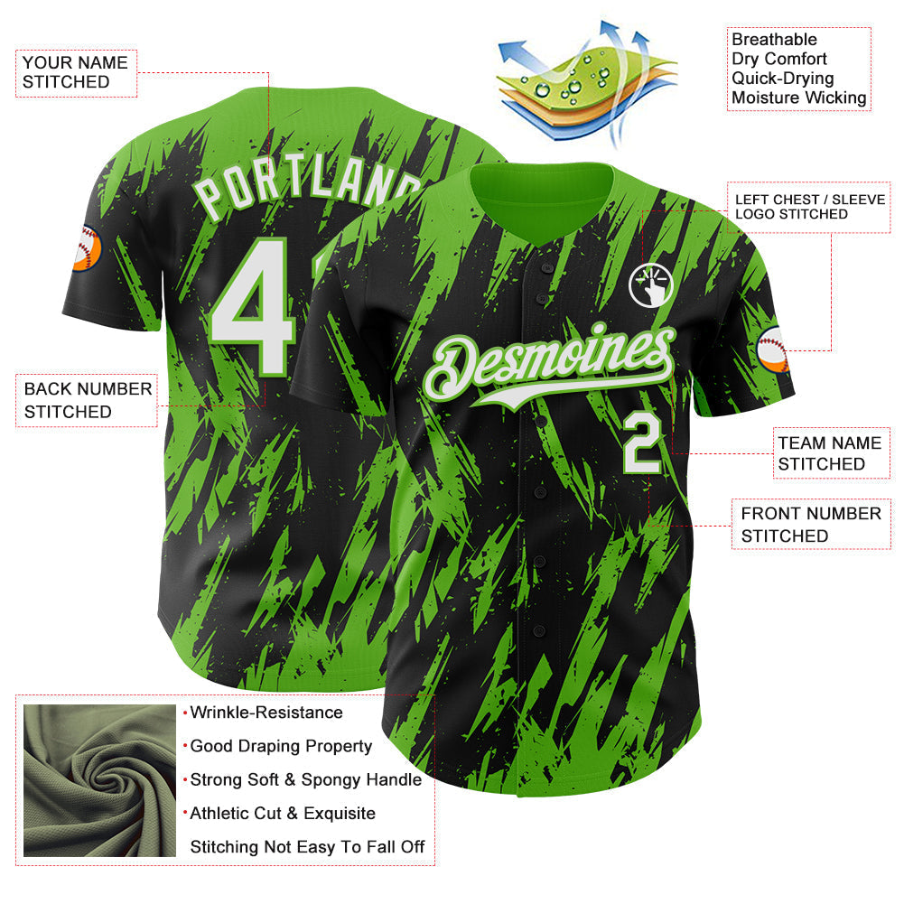 Custom Black White-Aurora Green Splatter Torn Sharp Brush Stroke Authentic Baseball Jersey baseball jersey product view 3