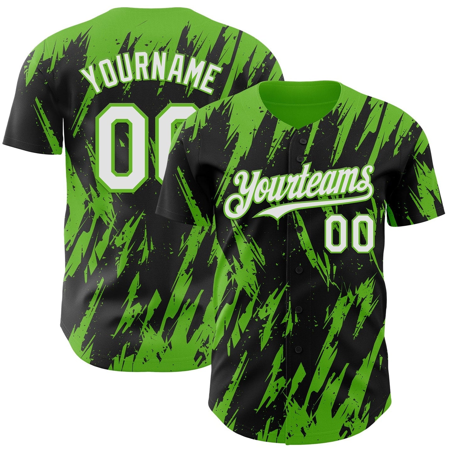 Custom Black White-Aurora Green Splatter Torn Sharp Brush Stroke Authentic Baseball Jersey baseball jersey product view 1