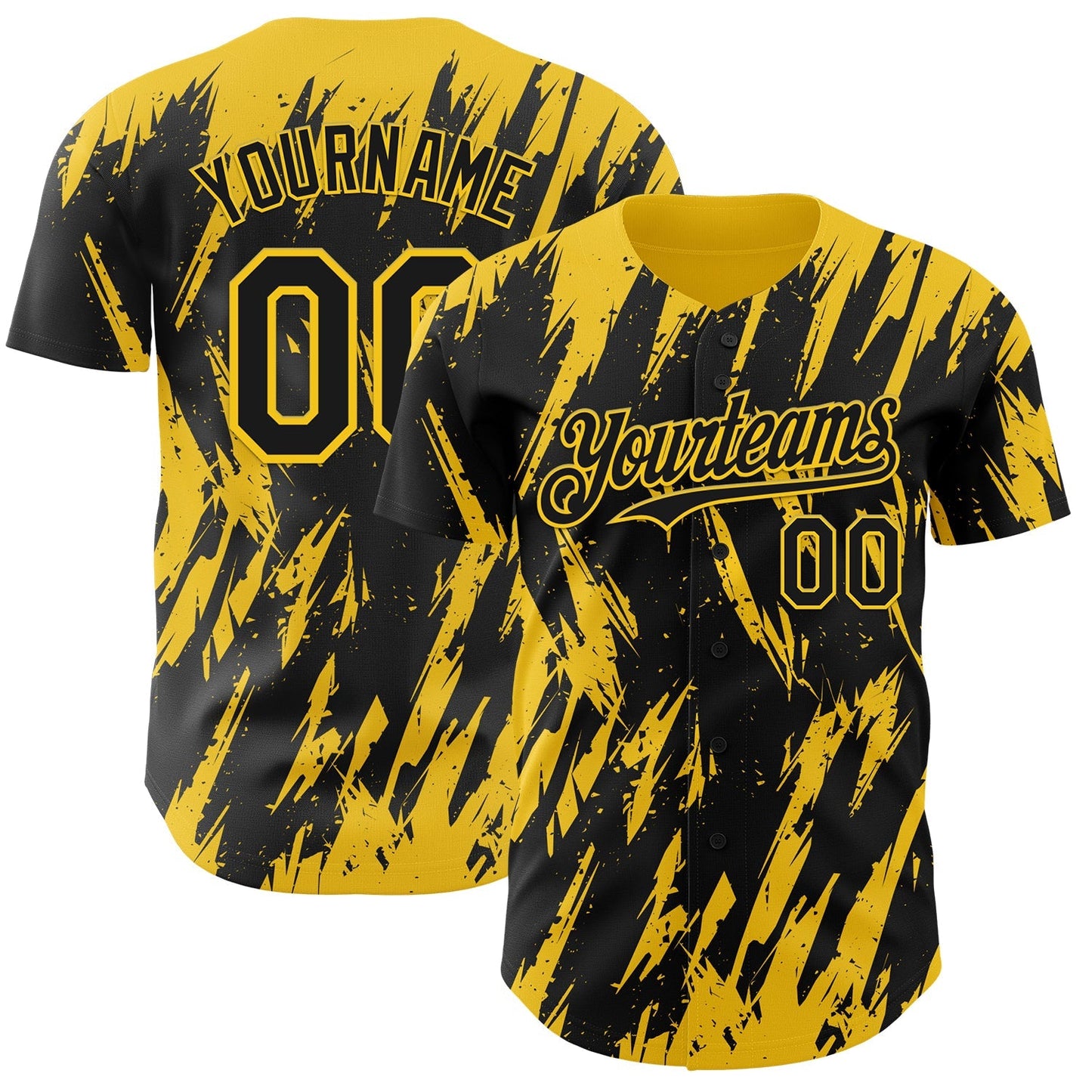 Custom Black Yellow Splatter Torn Sharp Brush Stroke Authentic Baseball Jersey baseball jersey product view 1