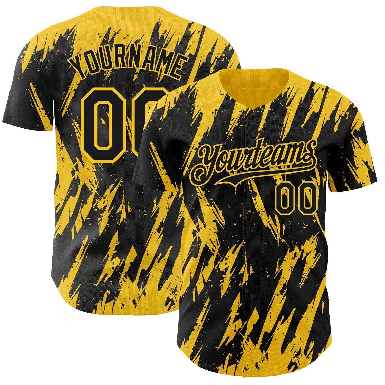 Custom Black Yellow Splatter Torn Sharp Brush Stroke Authentic Baseball Jersey baseball jersey product view 1