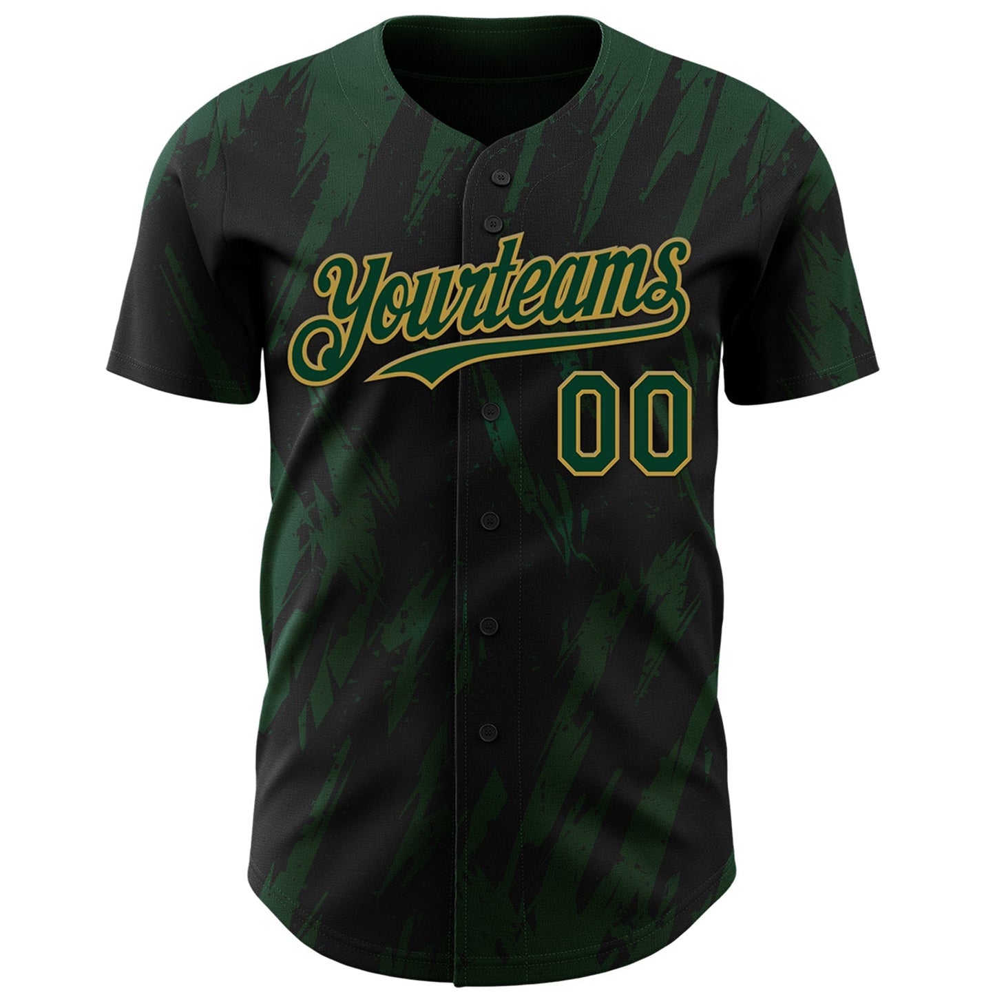 Custom Black Green-Old Gold Splatter Torn Sharp Brush Stroke Authentic Baseball Jersey baseball jersey product view 2