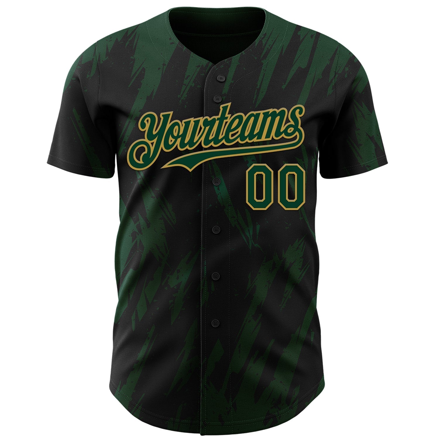 Custom Black Green-Old Gold Splatter Torn Sharp Brush Stroke Authentic Baseball Jersey baseball jersey product view 2