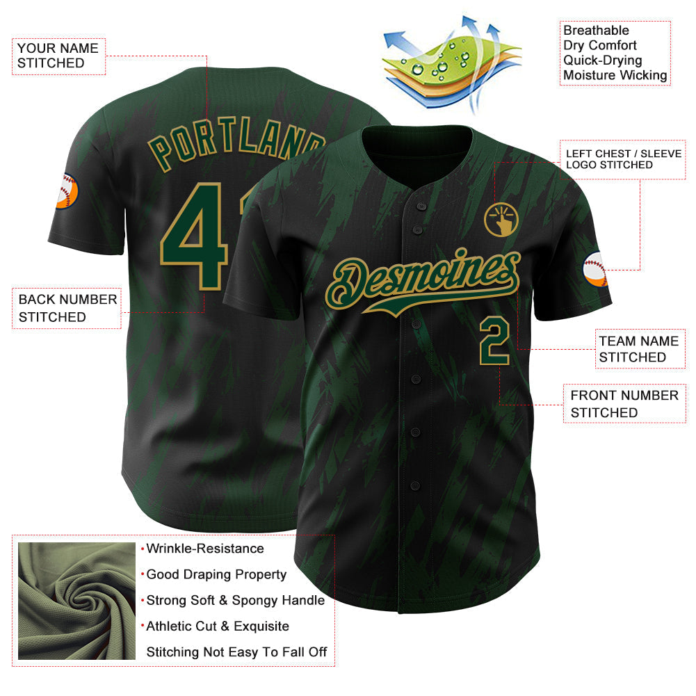 Custom Black Green-Old Gold Splatter Torn Sharp Brush Stroke Authentic Baseball Jersey baseball jersey product view 3