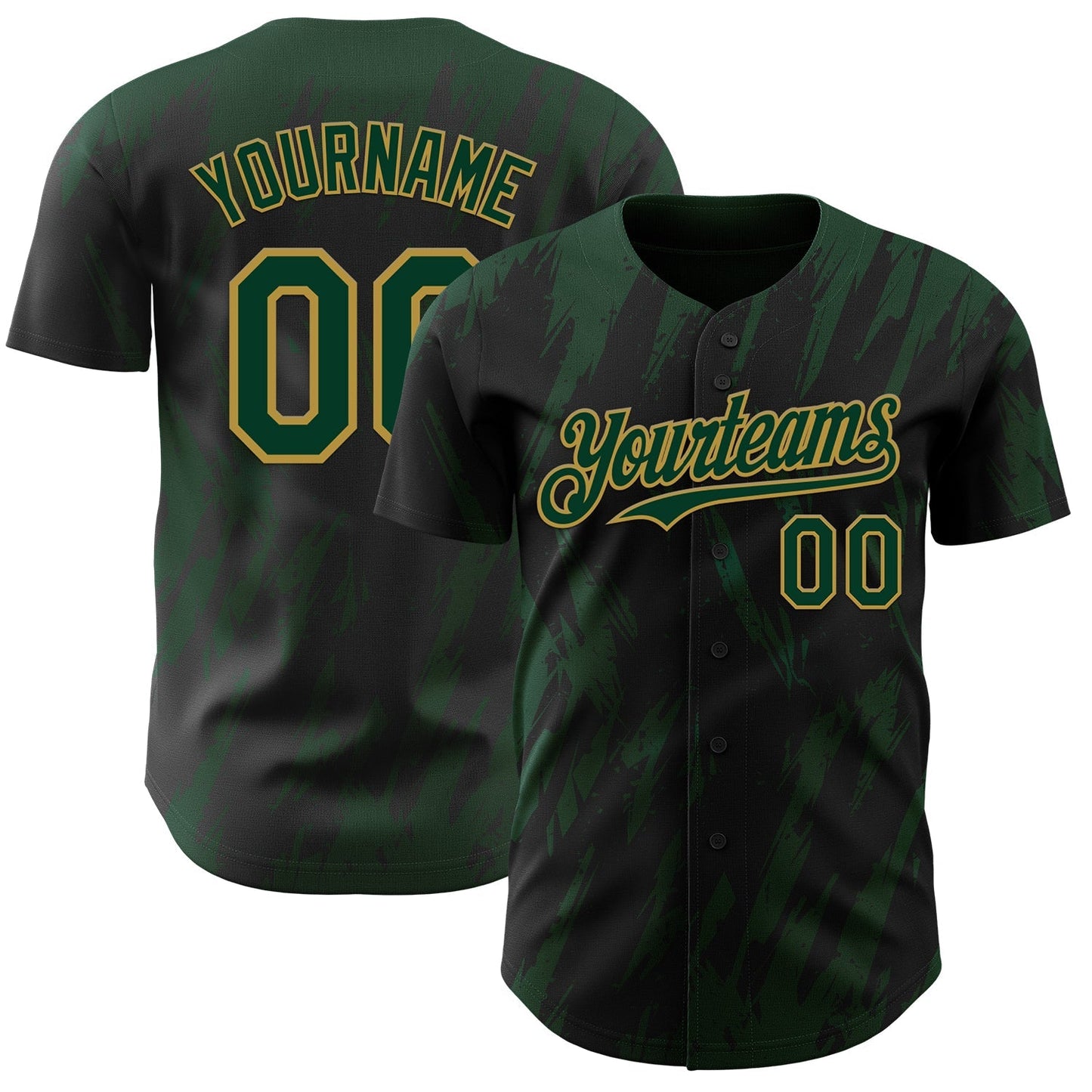 Custom Black Green-Old Gold Splatter Torn Sharp Brush Stroke Authentic Baseball Jersey baseball jersey product view 1