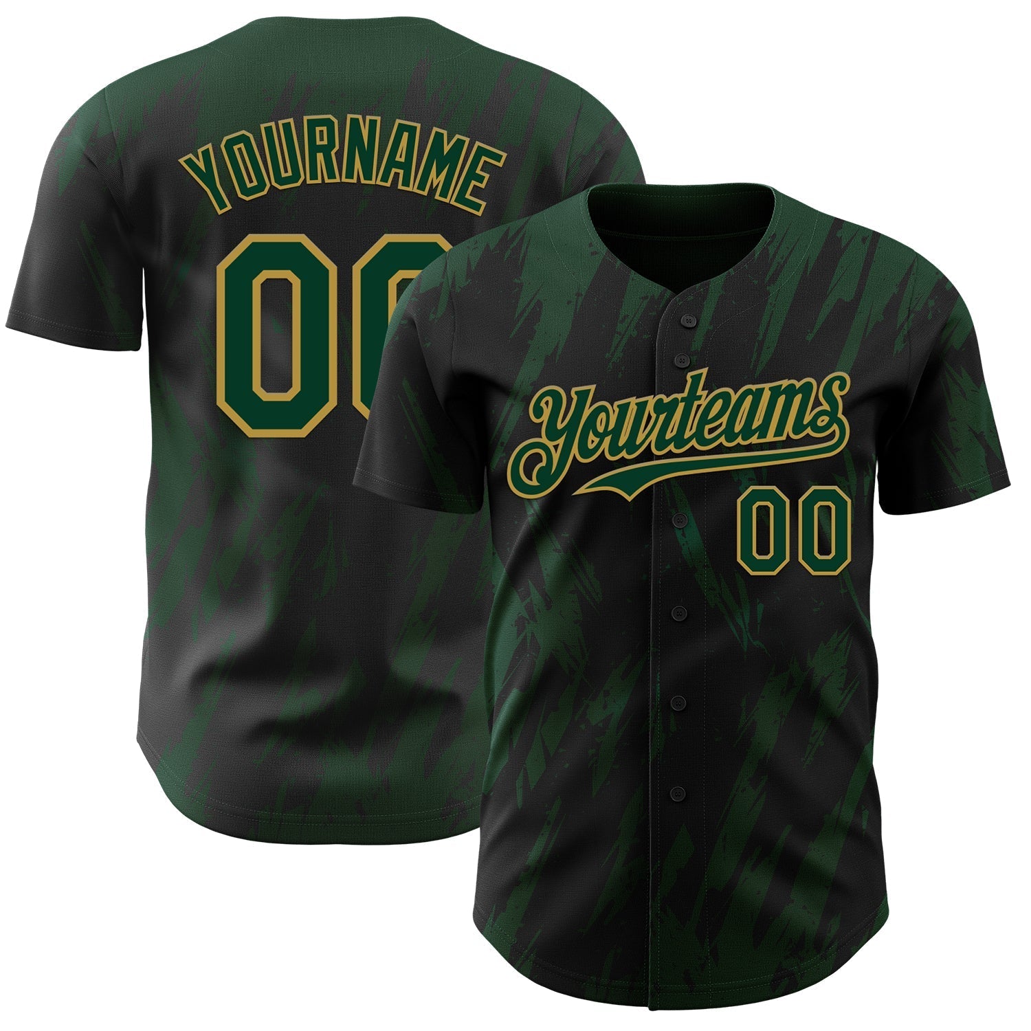 Custom Black Green-Old Gold Splatter Torn Sharp Brush Stroke Authentic Baseball Jersey baseball jersey product view 1