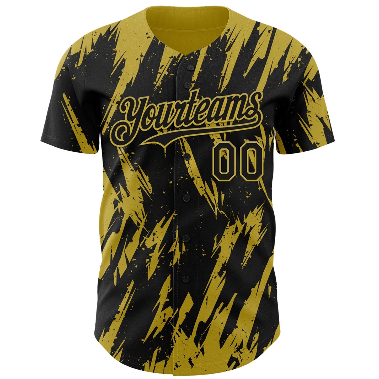 Custom Black Old Gold Splatter Torn Sharp Brush Stroke Authentic Baseball Jersey baseball jersey product view 2