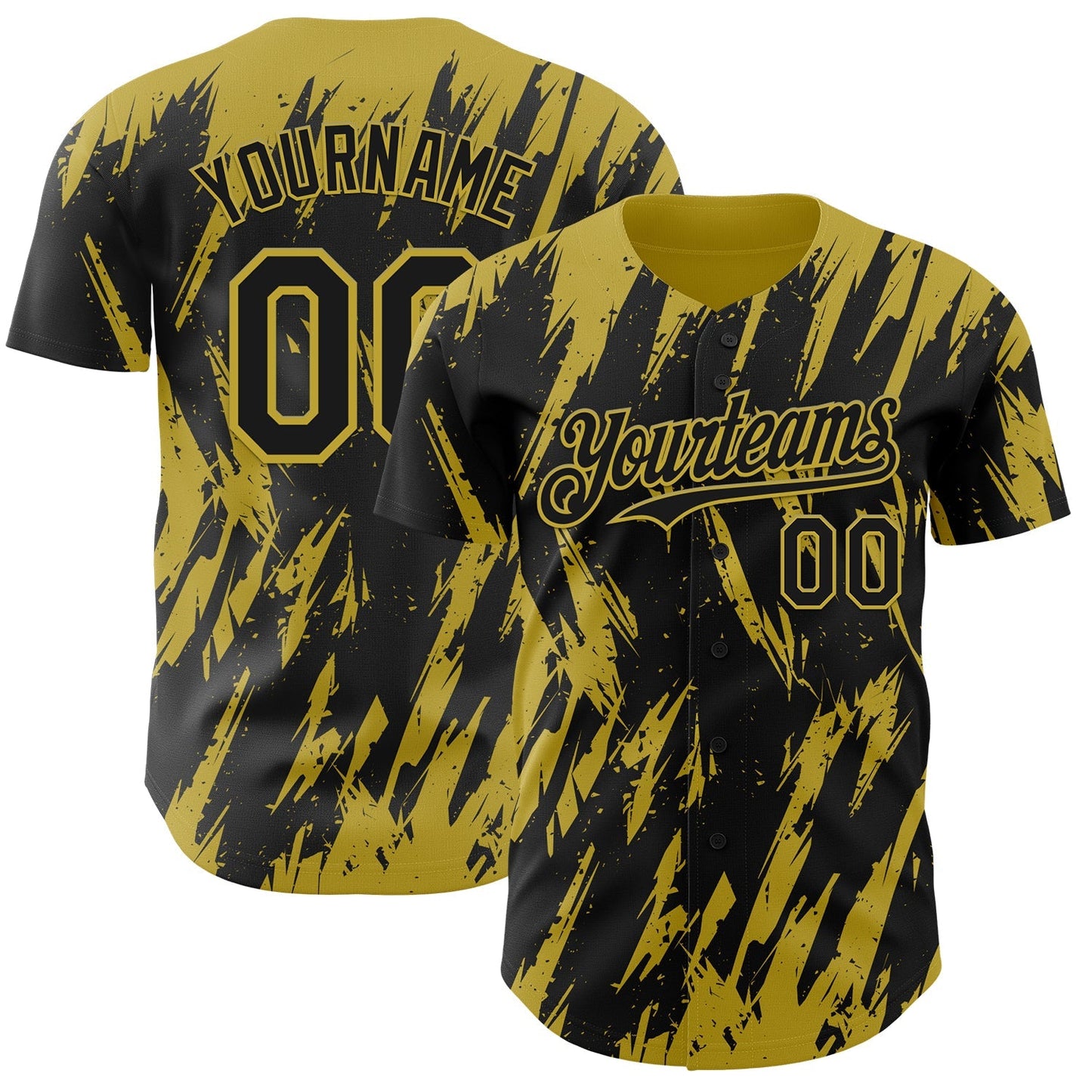 Custom Black Old Gold Splatter Torn Sharp Brush Stroke Authentic Baseball Jersey baseball jersey product view 1