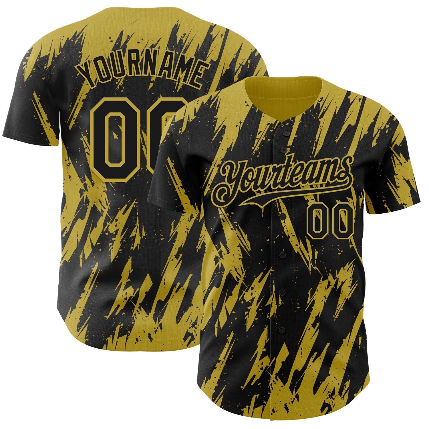 Custom Black Old Gold Splatter Torn Sharp Brush Stroke Authentic Baseball Jersey baseball jersey product view 1