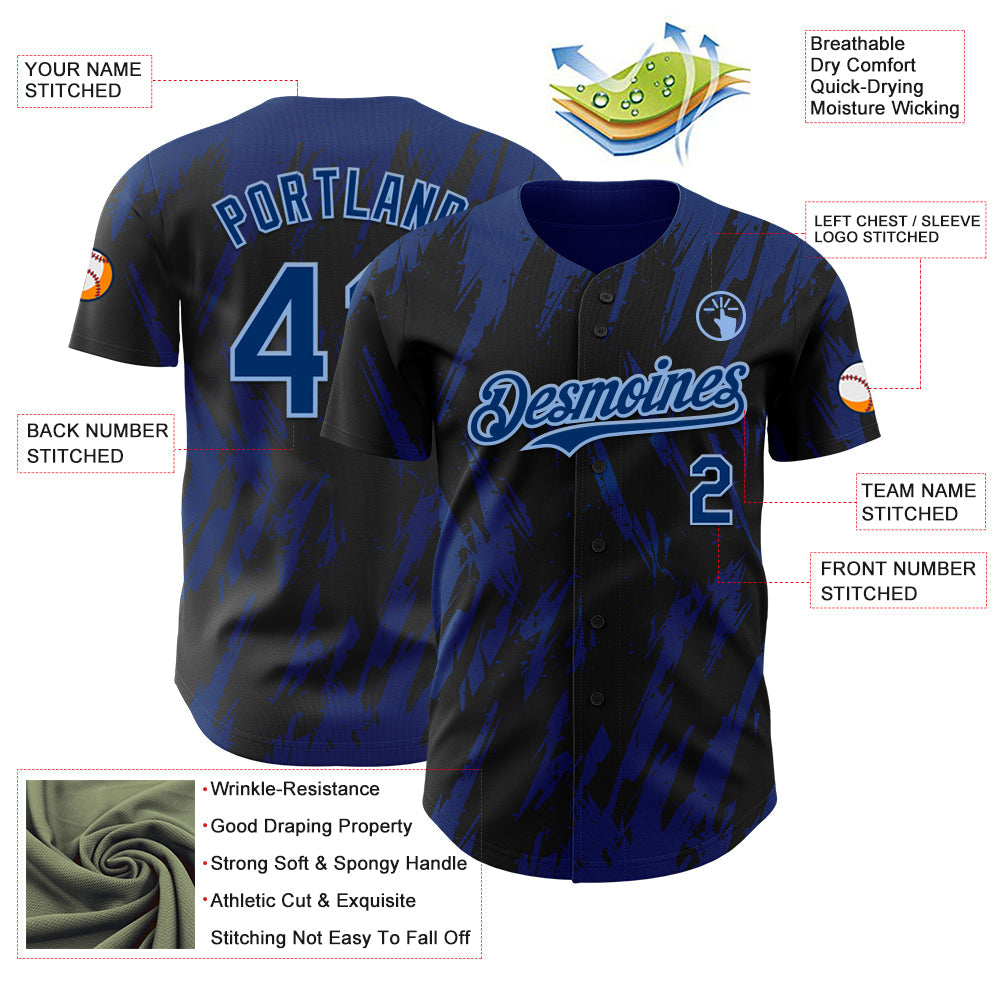 Custom Black US Navy Blue-Light Blue Splatter Torn Sharp Brush Stroke Authentic Baseball Jersey baseball jersey product view 3