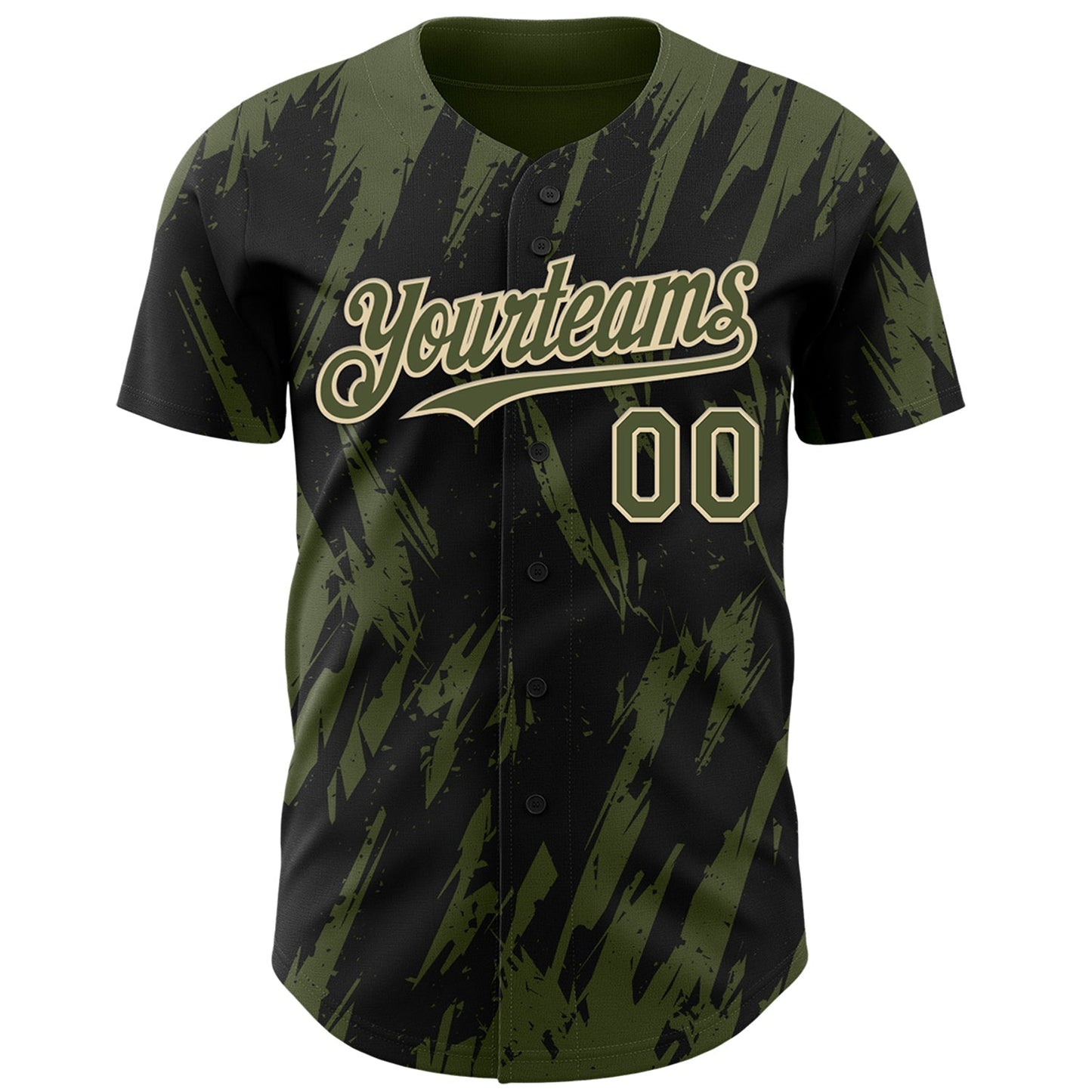 Custom Black Olive-Cream Splatter Torn Sharp Brush Stroke Authentic Baseball Jersey baseball jersey product view 2
