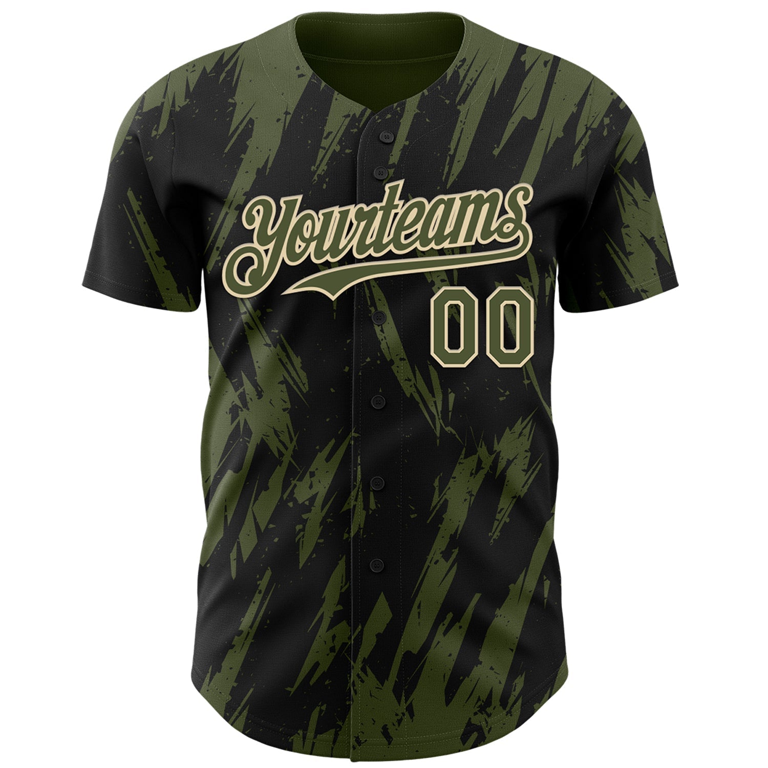 Custom Black Olive-Cream Splatter Torn Sharp Brush Stroke Authentic Baseball Jersey baseball jersey product view 2