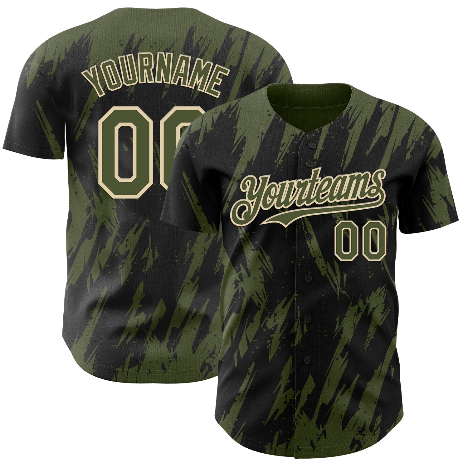 Custom Black Olive-Cream Splatter Torn Sharp Brush Stroke Authentic Baseball Jersey baseball jersey product view 1