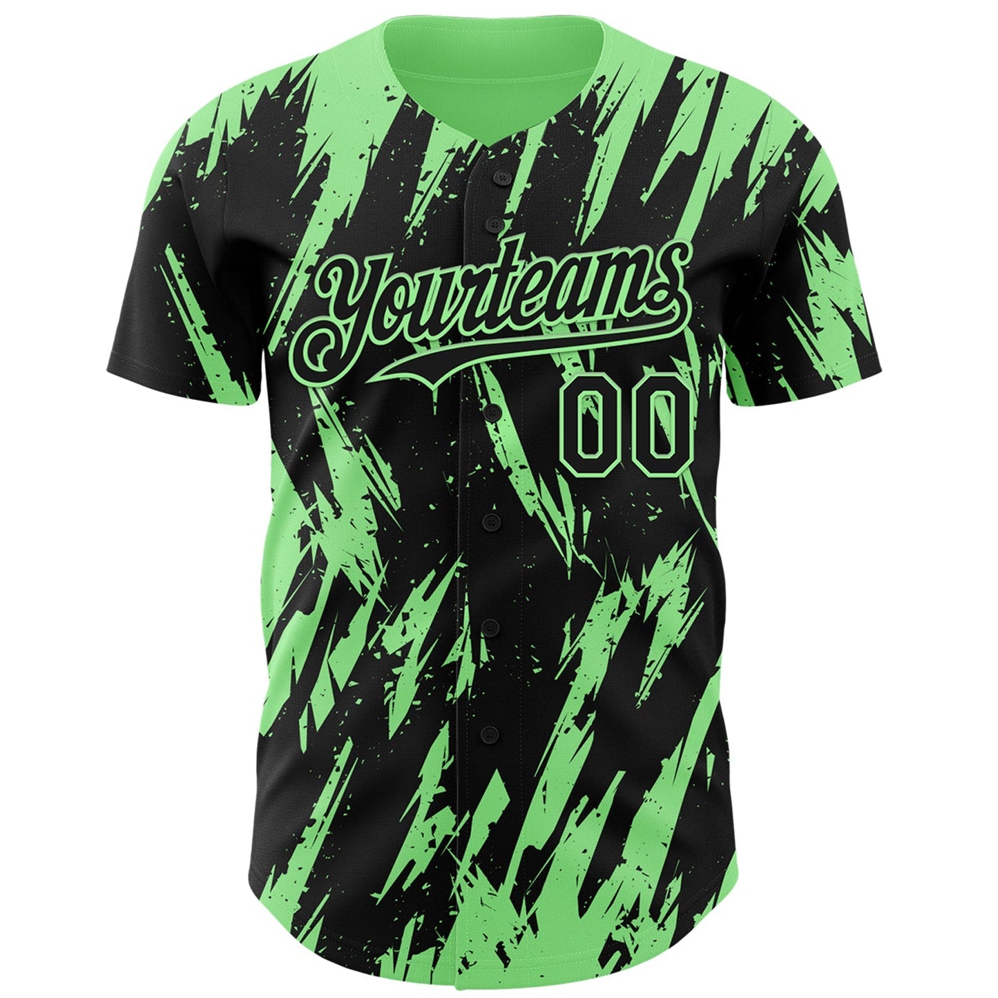 Custom Black Pea Green Splatter Torn Sharp Brush Stroke Authentic Baseball Jersey baseball jersey product view 2