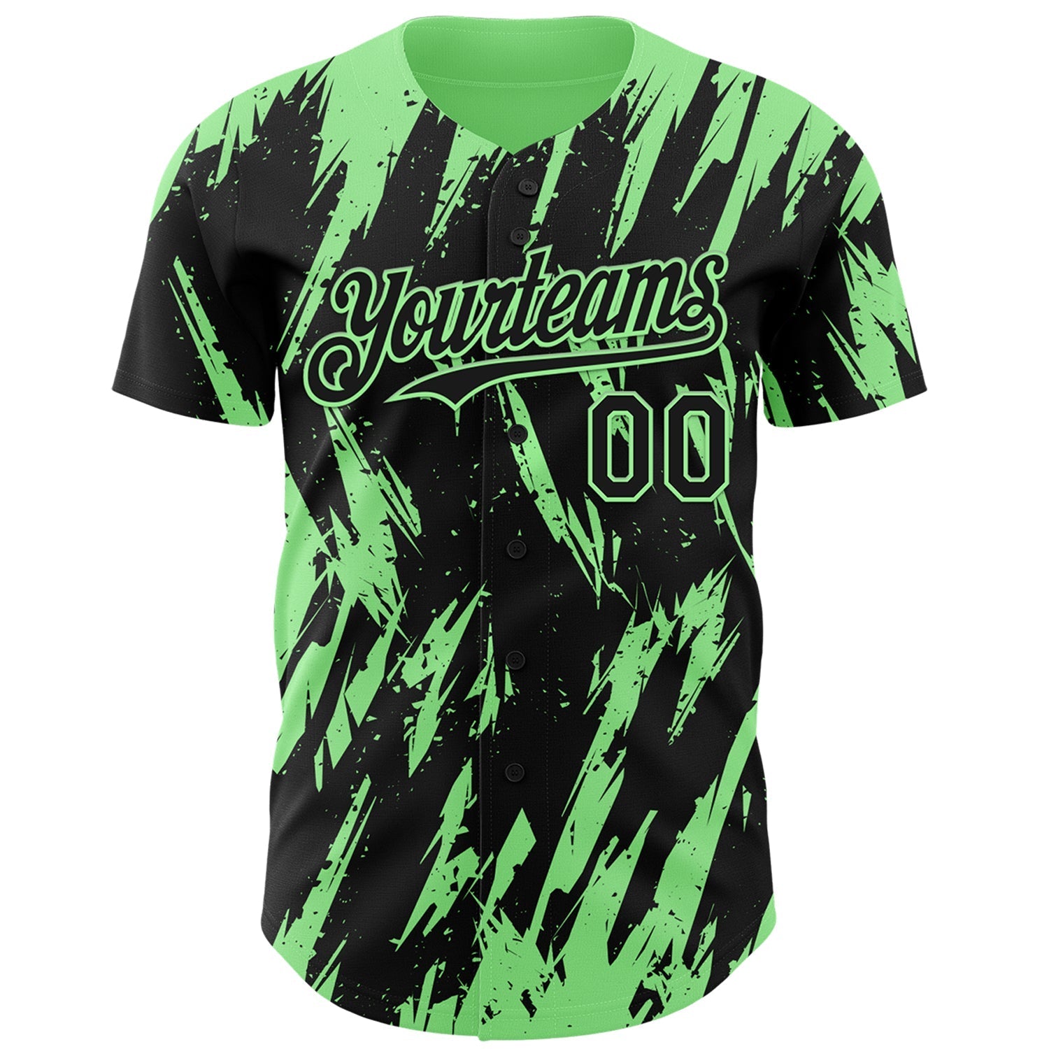Custom Black Pea Green Splatter Torn Sharp Brush Stroke Authentic Baseball Jersey baseball jersey product view 2