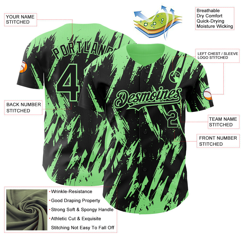 Custom Black Pea Green Splatter Torn Sharp Brush Stroke Authentic Baseball Jersey baseball jersey product view 3