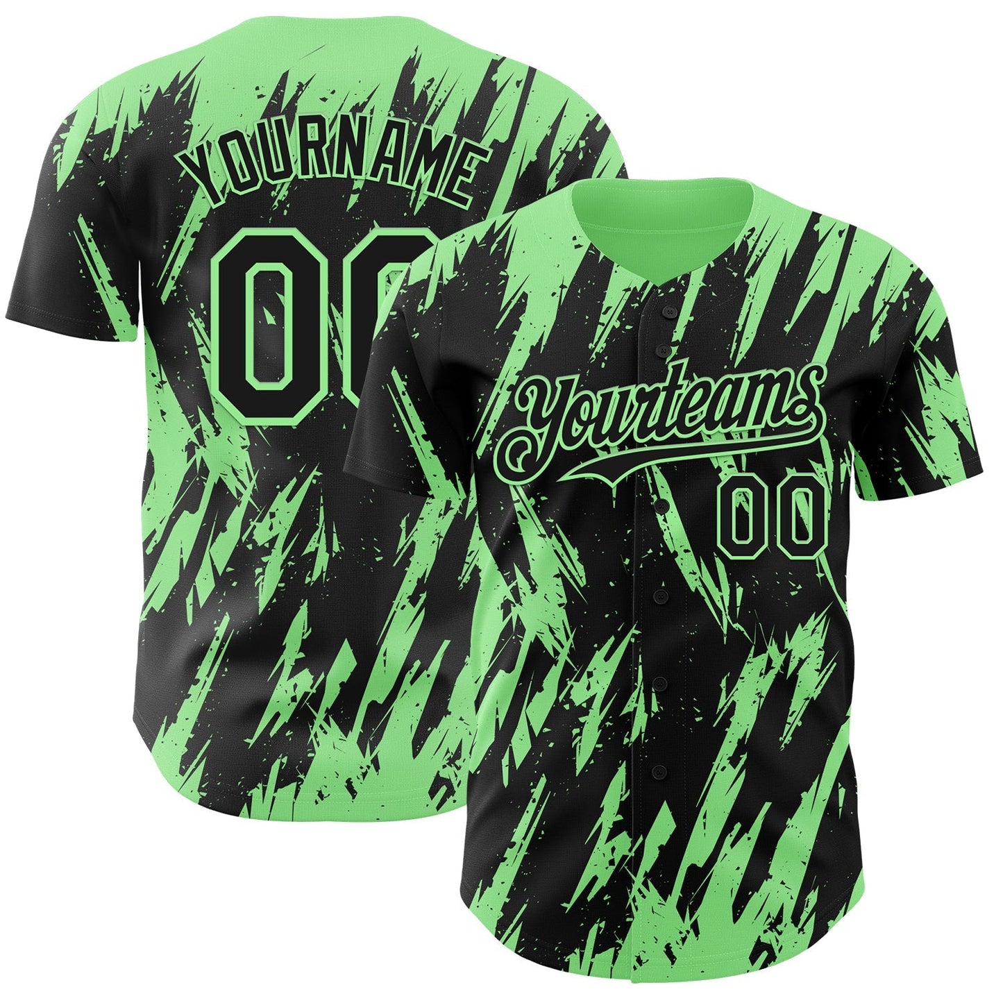 Custom Black Pea Green Splatter Torn Sharp Brush Stroke Authentic Baseball Jersey baseball jersey product view 1