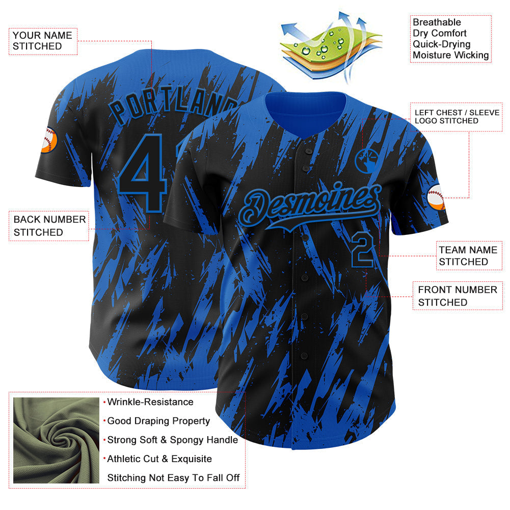 Custom Black Blue Splatter Torn Sharp Brush Stroke Authentic Baseball Jersey baseball jersey product view 3