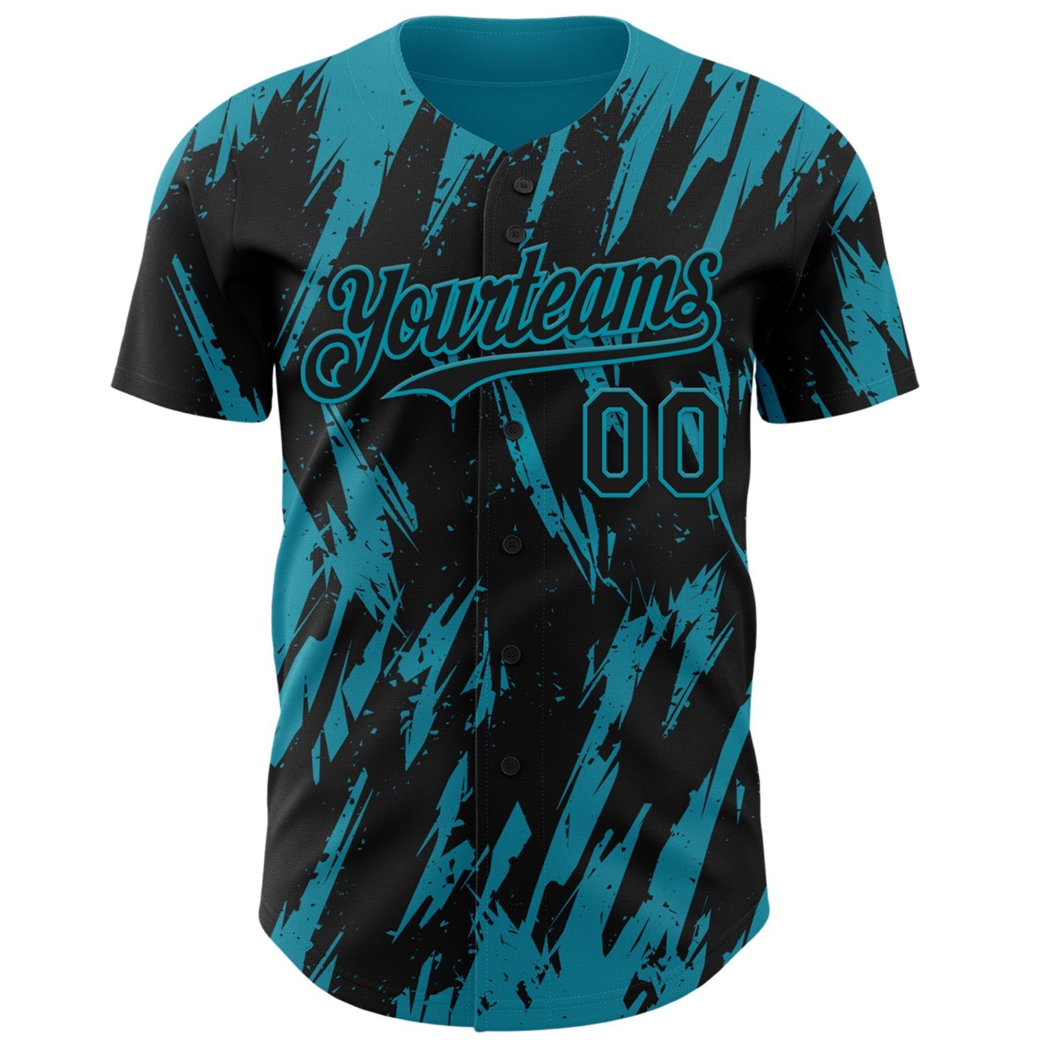 Custom Black Teal Splatter Torn Sharp Brush Stroke Authentic Baseball Jersey baseball jersey product view 2
