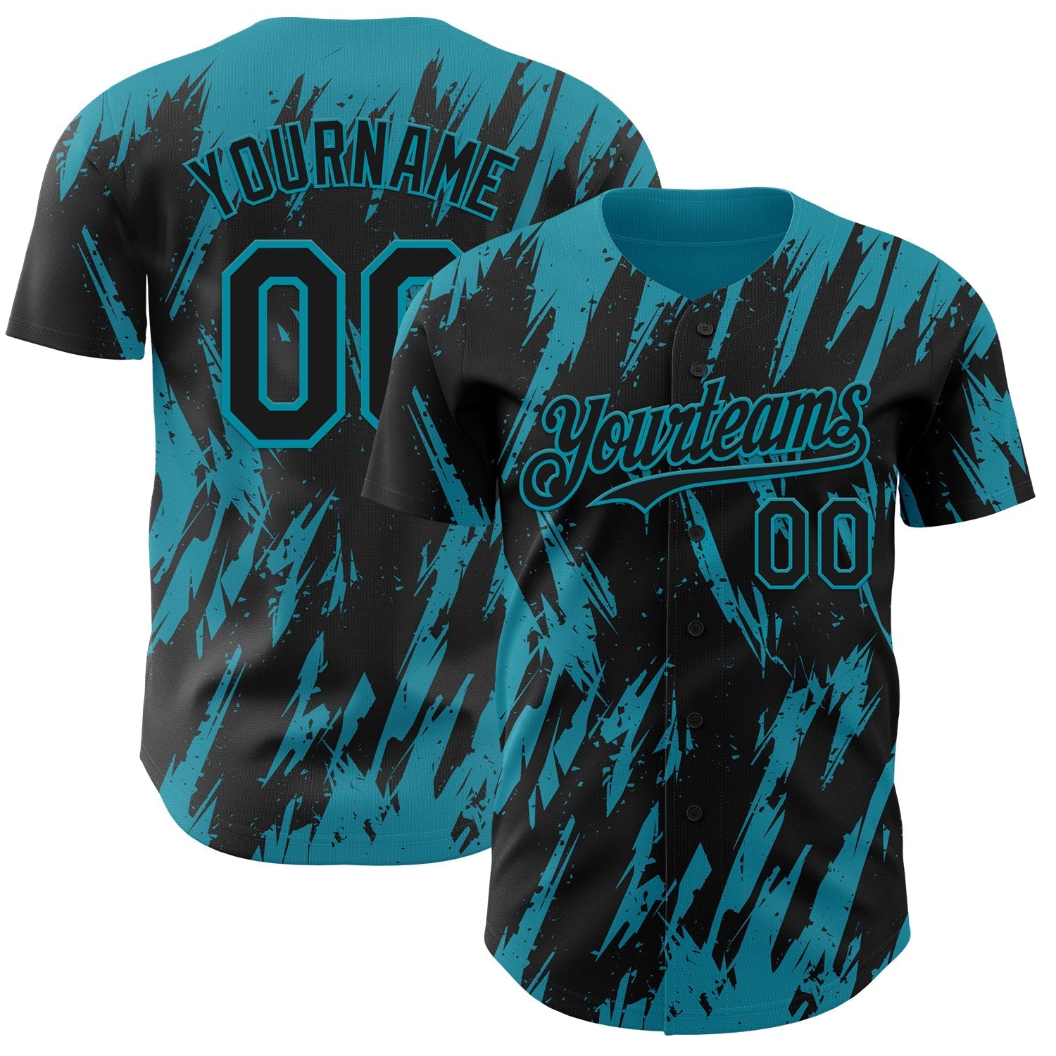 Custom Black Teal Splatter Torn Sharp Brush Stroke Authentic Baseball Jersey baseball jersey product view 1