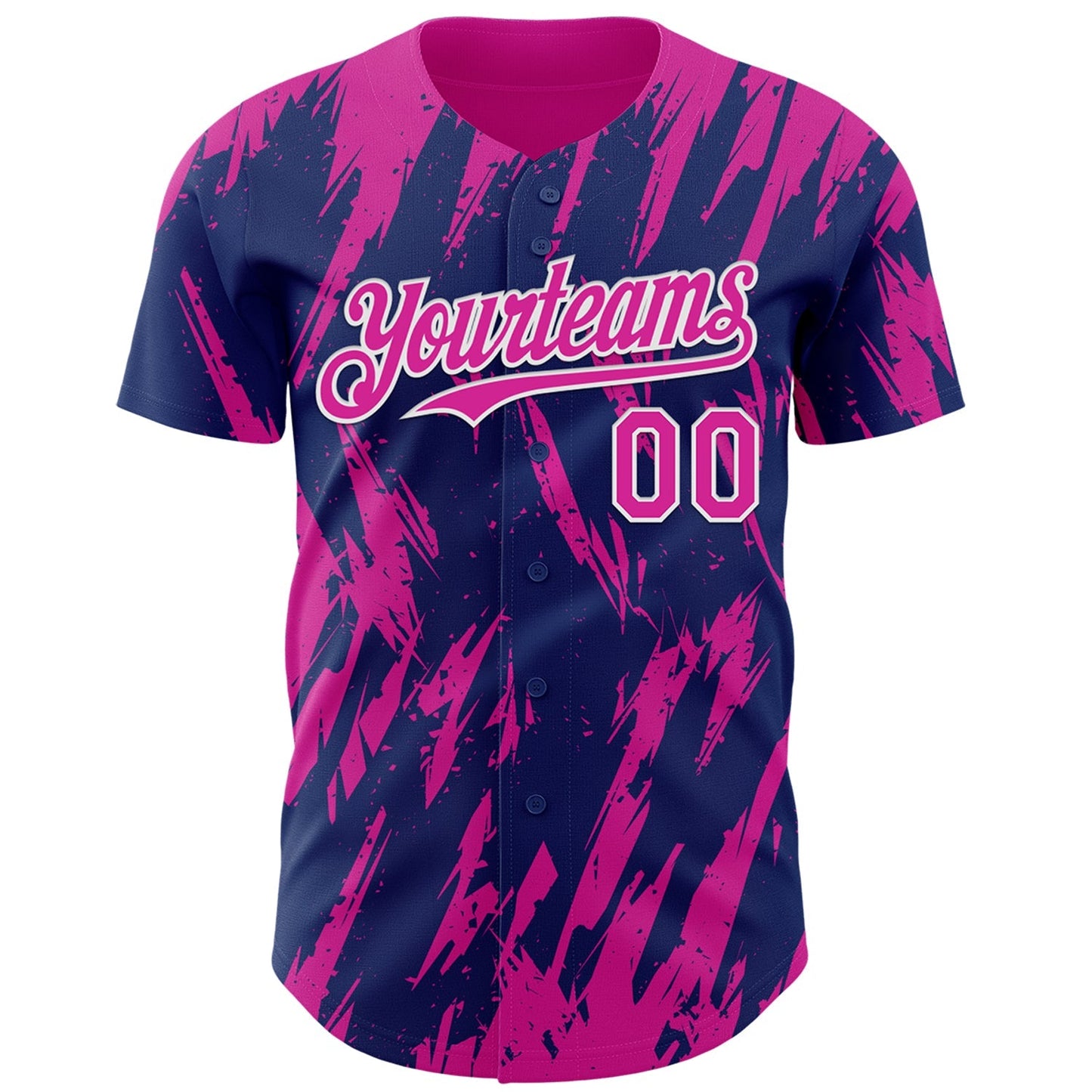 Custom Royal Deep Pink-White Splatter Torn Sharp Brush Stroke Authentic Baseball Jersey baseball jersey product view 2