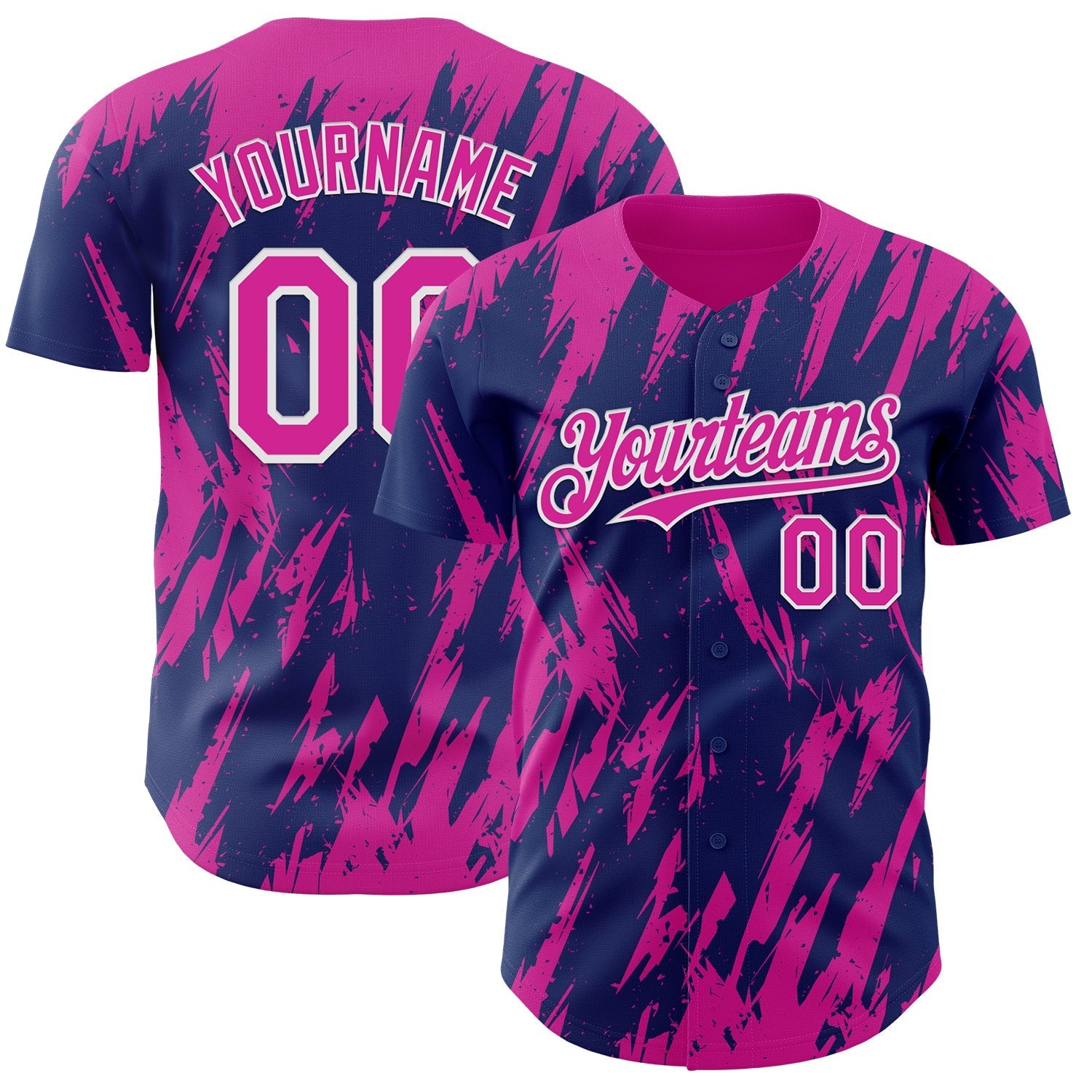 Custom Royal Deep Pink-White Splatter Torn Sharp Brush Stroke Authentic Baseball Jersey baseball jersey product view 1