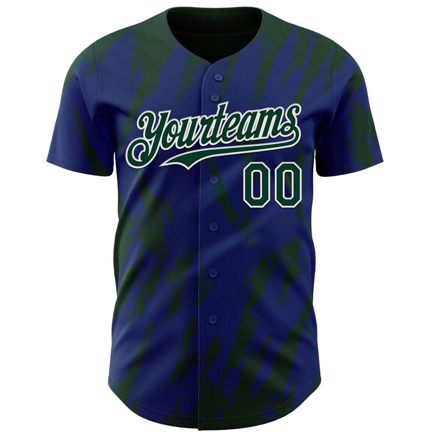 Custom Royal Green-White Splatter Torn Sharp Brush Stroke Authentic Baseball Jersey baseball jersey product view 2
